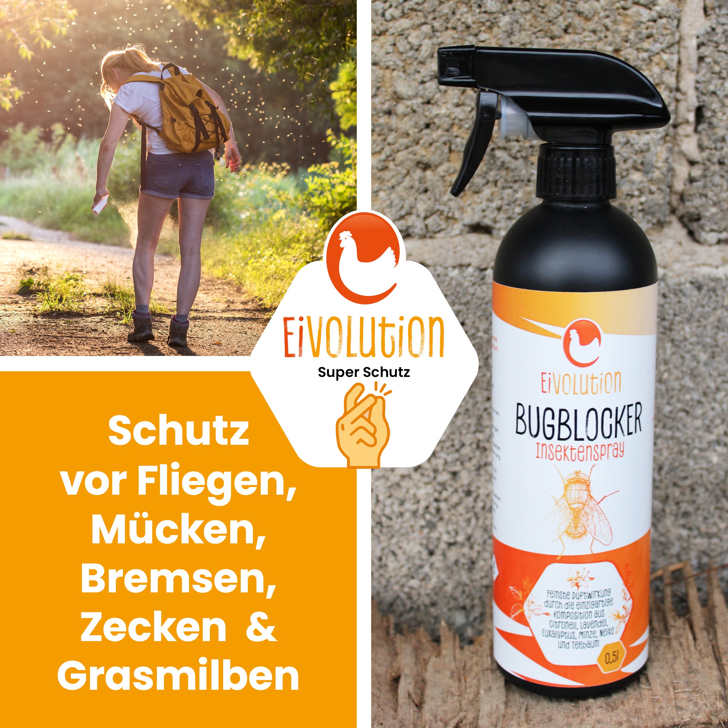 Bug Blocker Insektenspray "Schutz vor Fliegen, Mücken, Bremsen, Zecken &amp; Grasmilben"
