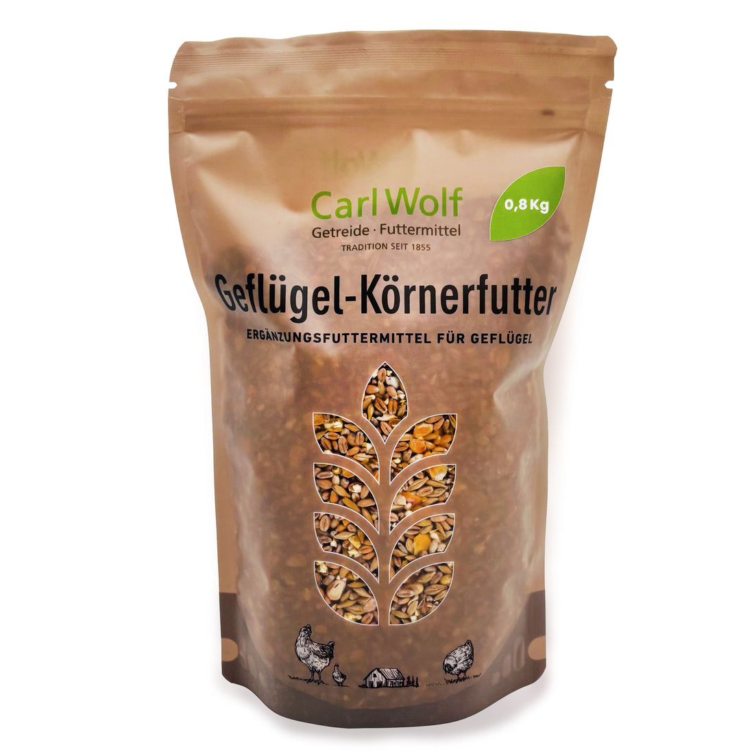 Geflügelkörnerfutter von Carl Wolf - Natürliche Premium-Qualität für gesundes Geflügel - 800 g, Vorderseite