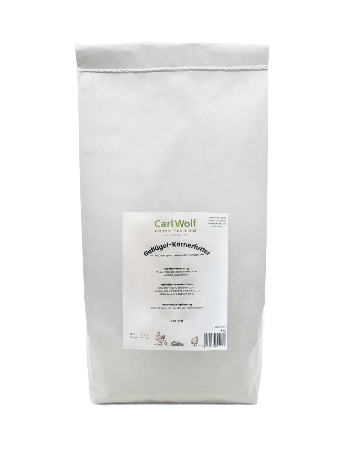 Geflügelkörnerfutter von Carl Wolf, 3kg Beutel
