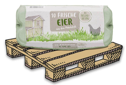 3640 Stück (Palette) 10er ComPac Eierschachteln mit Freiland-Mobilstall-Etikett