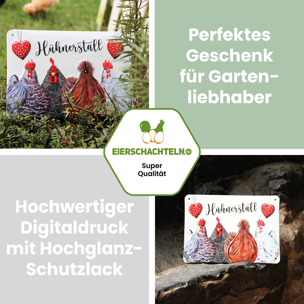 Dekoschild Hühnerstall "Perfektes Geschenk für Gartenliebhaber hochwertiger Digitaldruck mit Hochglanz Schutzlack"