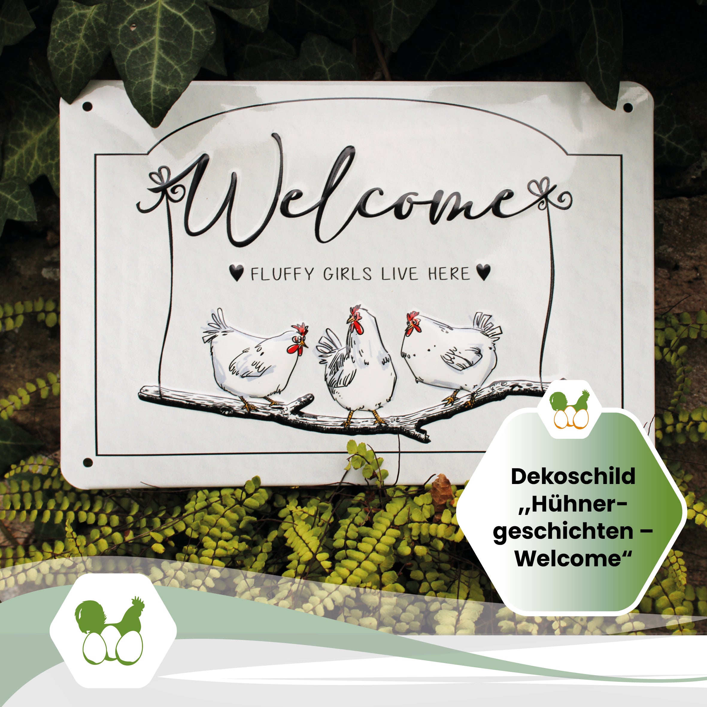 Dekoschild, Welcome "Dekoschild, Hühnergeschichten Welcome"