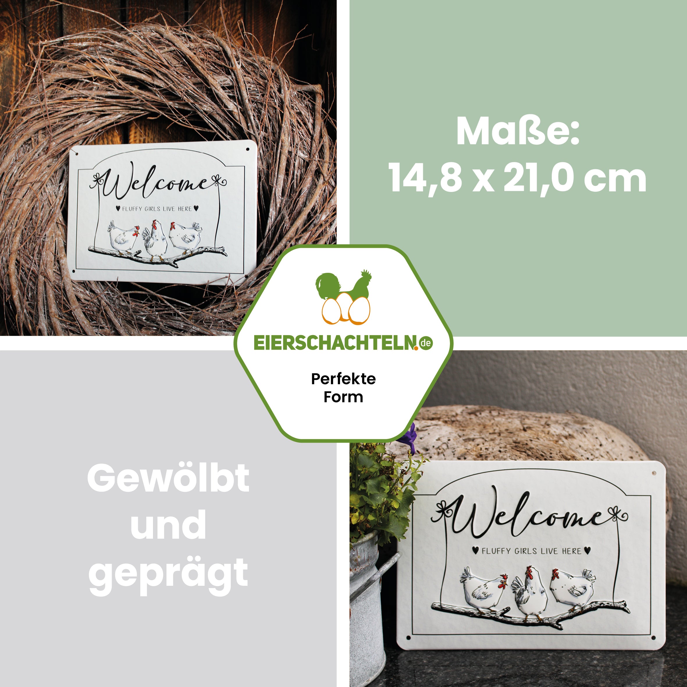 Dekoschild, Welcome "Maße: 14,8 x 21,0 cm, Gewölbt und geprägt"