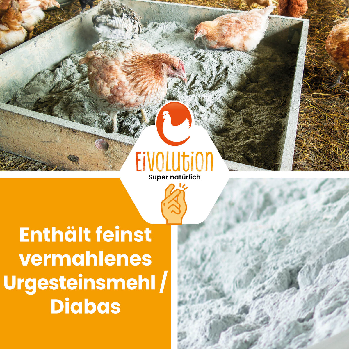 Geflügelbad &amp; Einstreuzusatz, Diabas Urgesteinsmehl "Enthält feinst vermahlenes Urgesteinmehl/ Diabas"