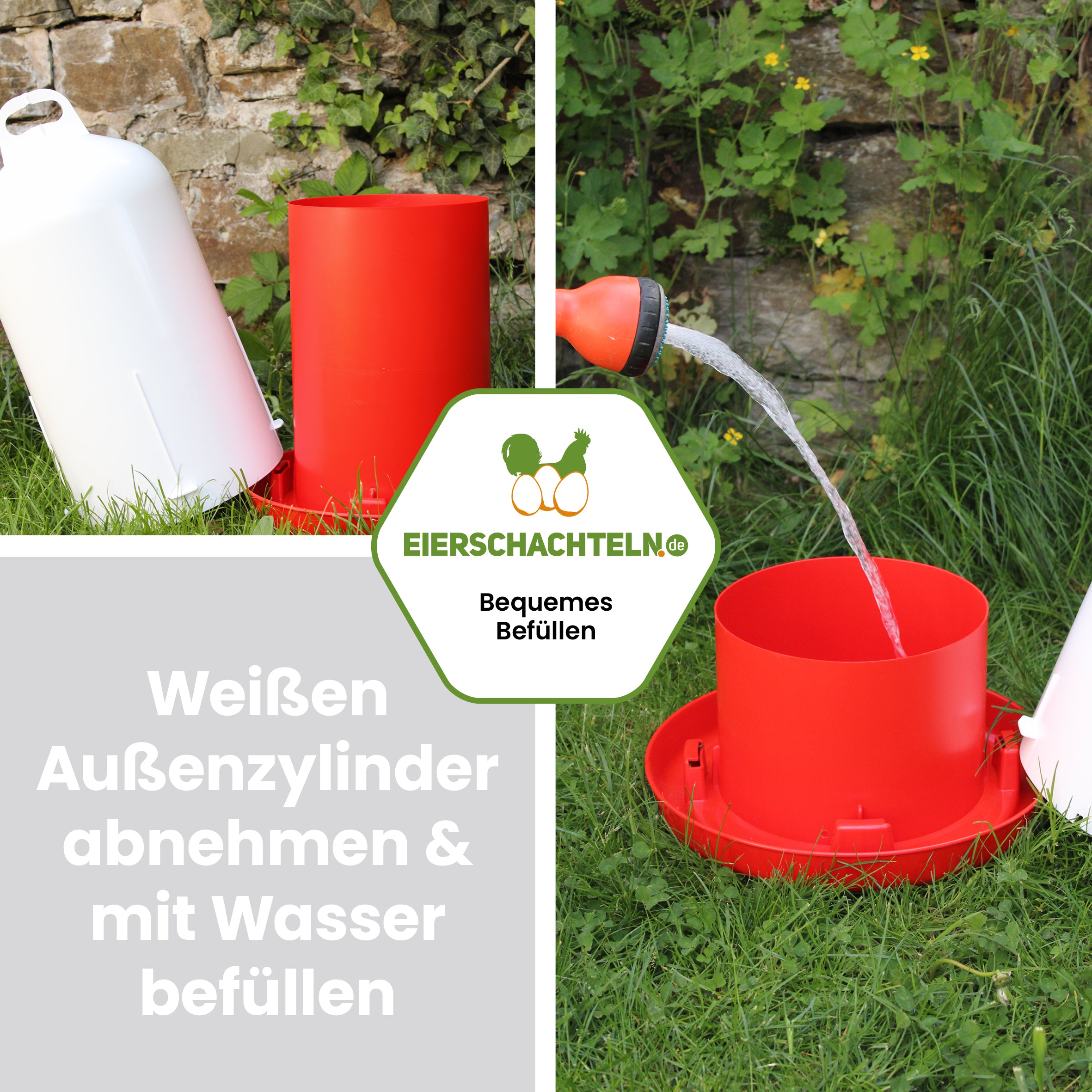 Doppelzylindertränke "Weißen Außenzylinder abnehmen &amp; mit Wasser befüllen" 