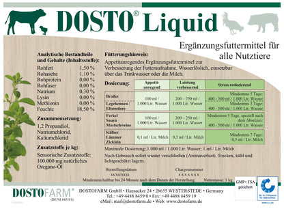Dosto Liquid, Etikett Dosto Farm