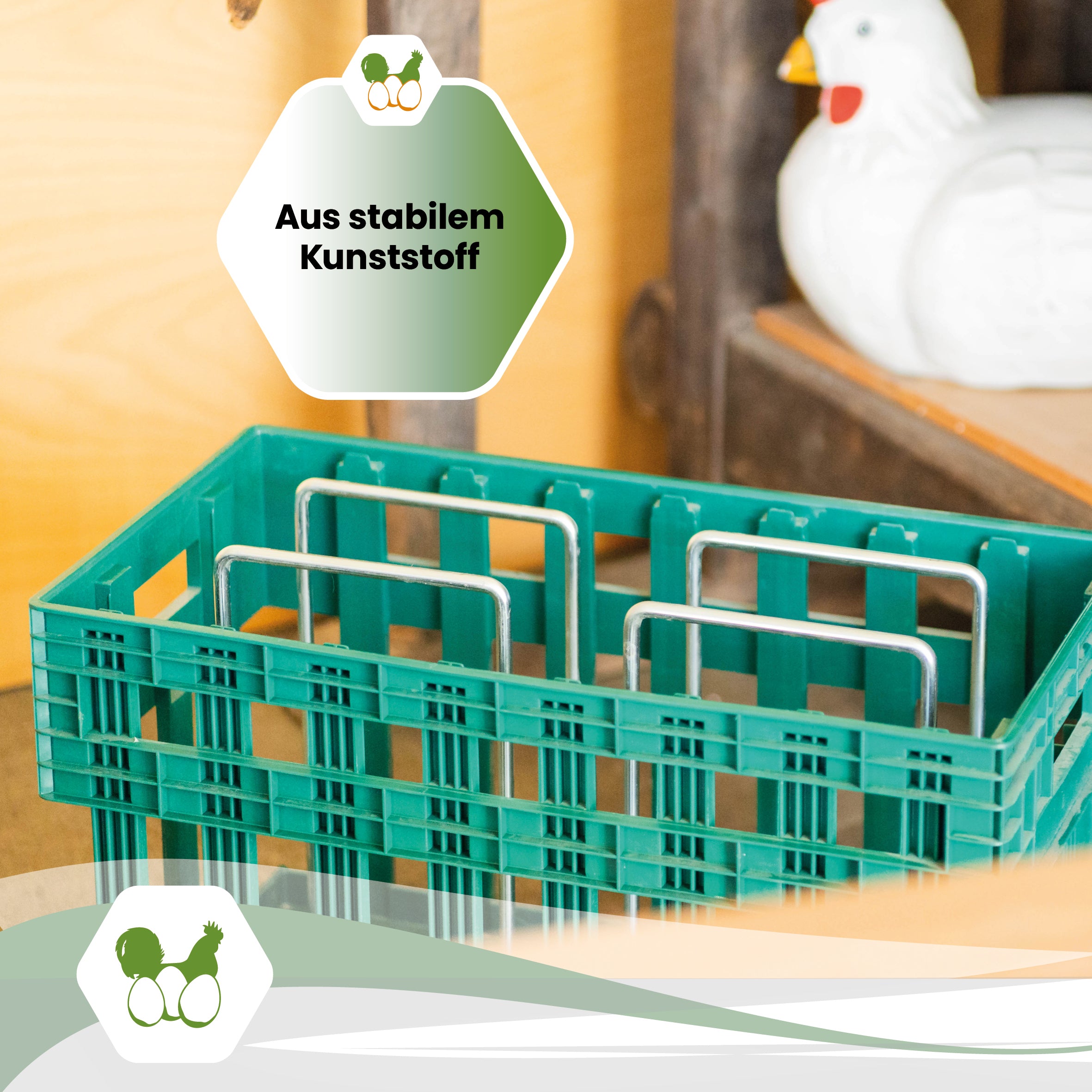 Drehstapelkörbe für Eierhorden "Aus stabilem Kunststoff"