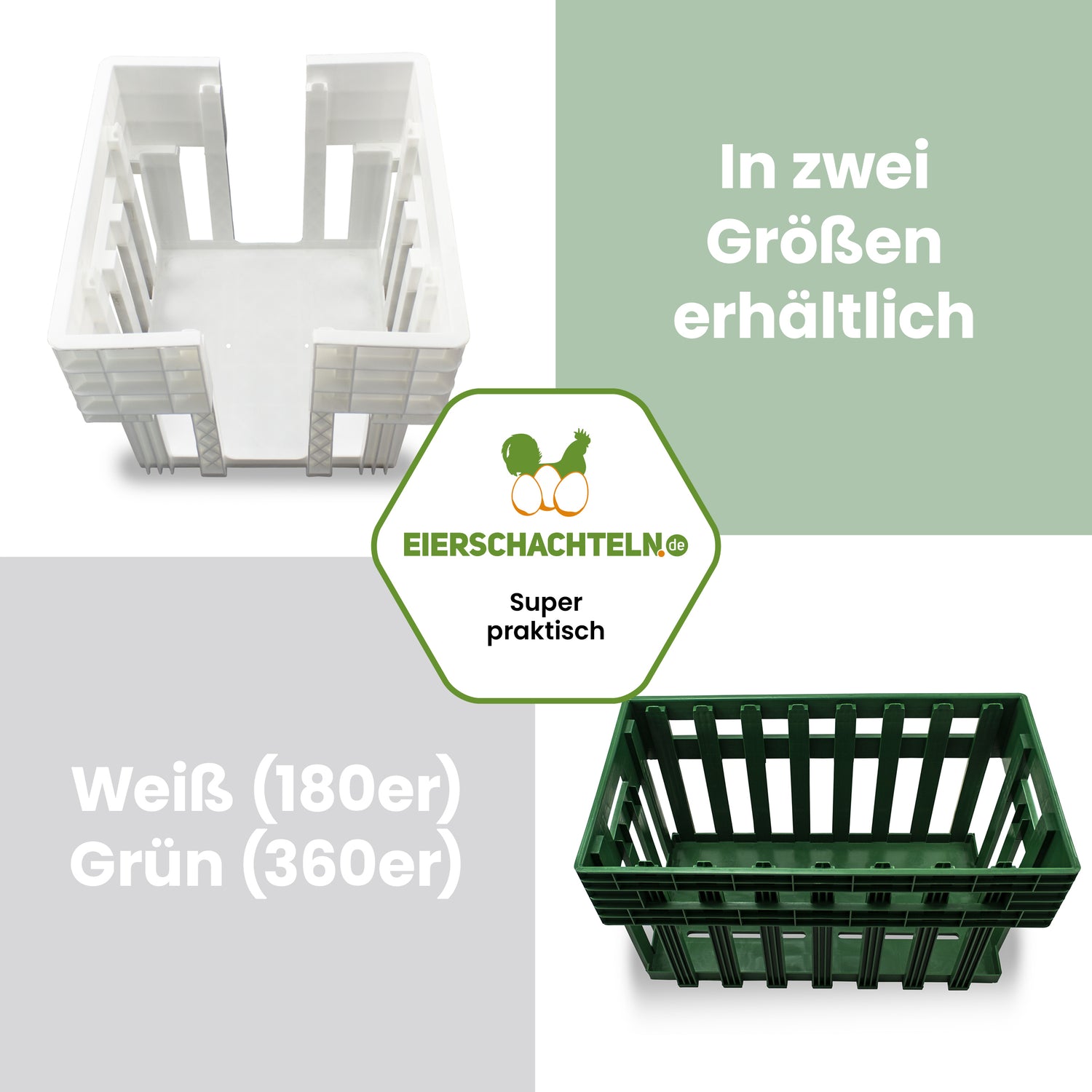 Drehstapelkörbe für Eierhorden "In zwei Größen Größen erhältlich Weiß (180er), Grün (360er)"