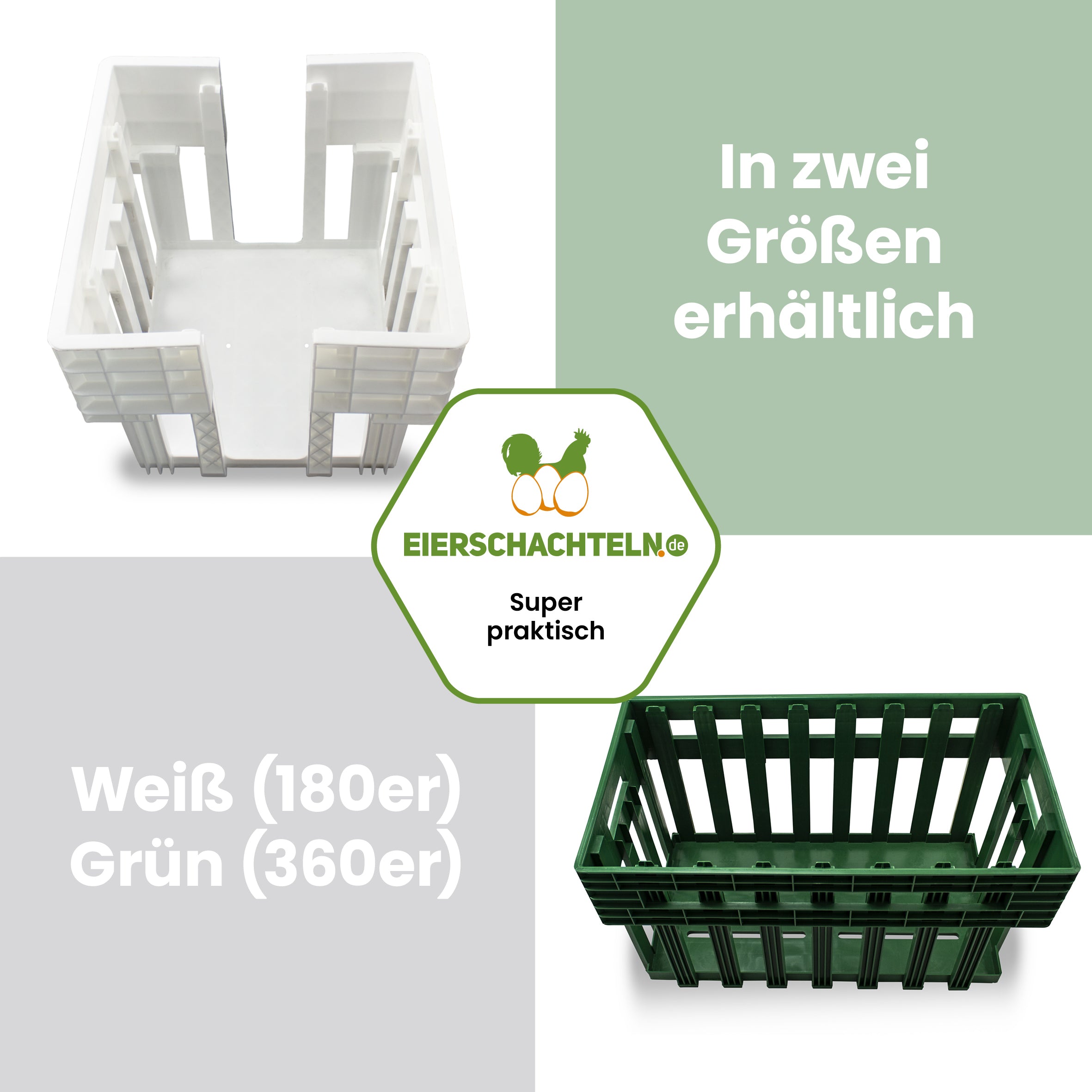 Drehstapelkörbe für Eierhorden "In zwei Größen Größen erhältlich Weiß (180er), Grün (360er)"