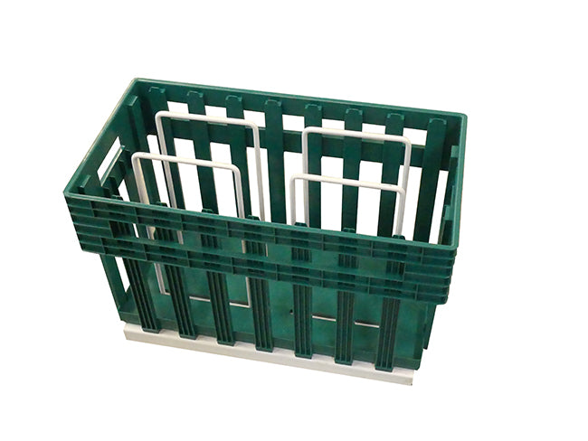 Ein- / Auspackhilfe für Kunststoffeierhorden in 360er Drehstapelkörben