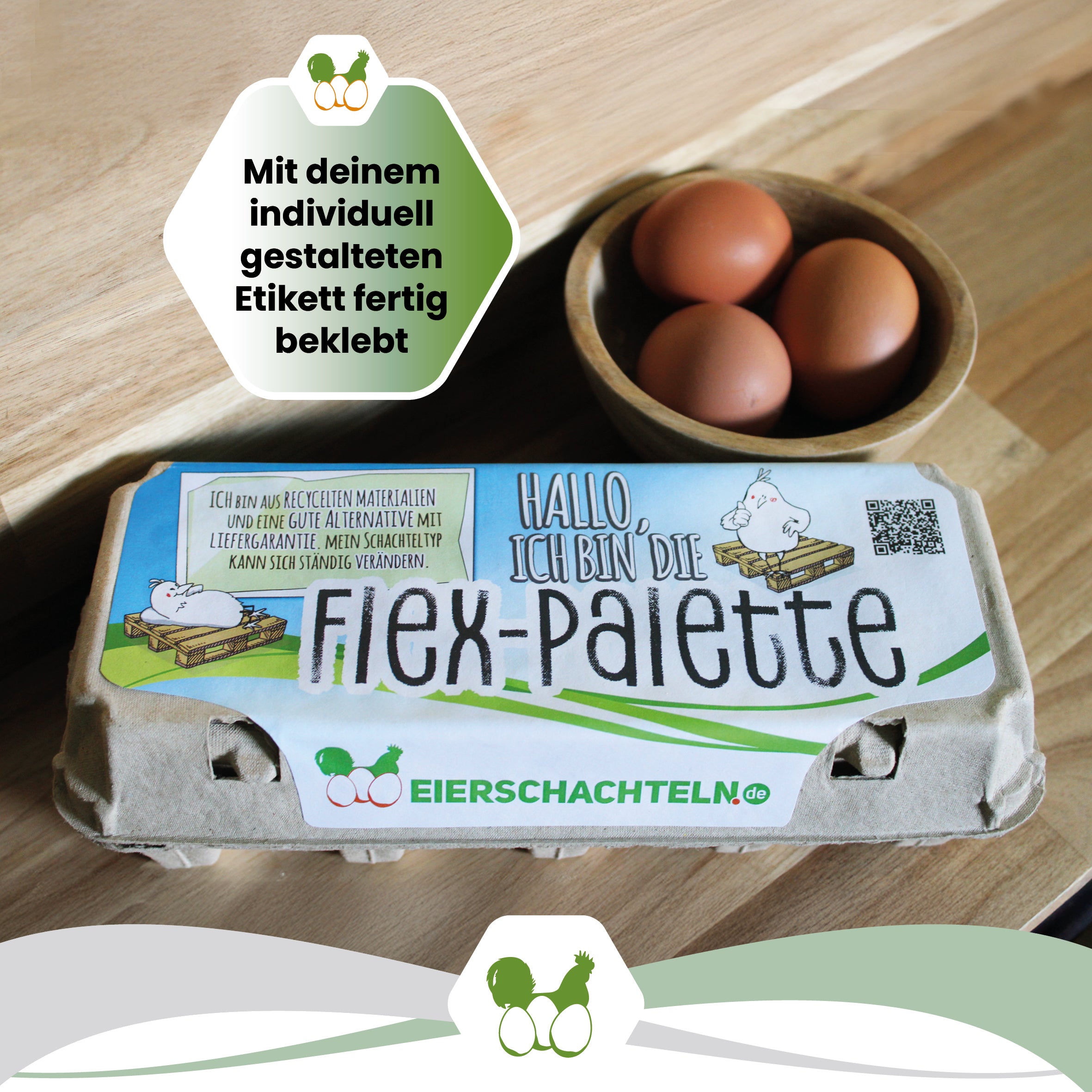 Flex-Palette 10er mit eigenem Etikett "Mit deinem individuell gestalteten Etikett fertig beklebt"