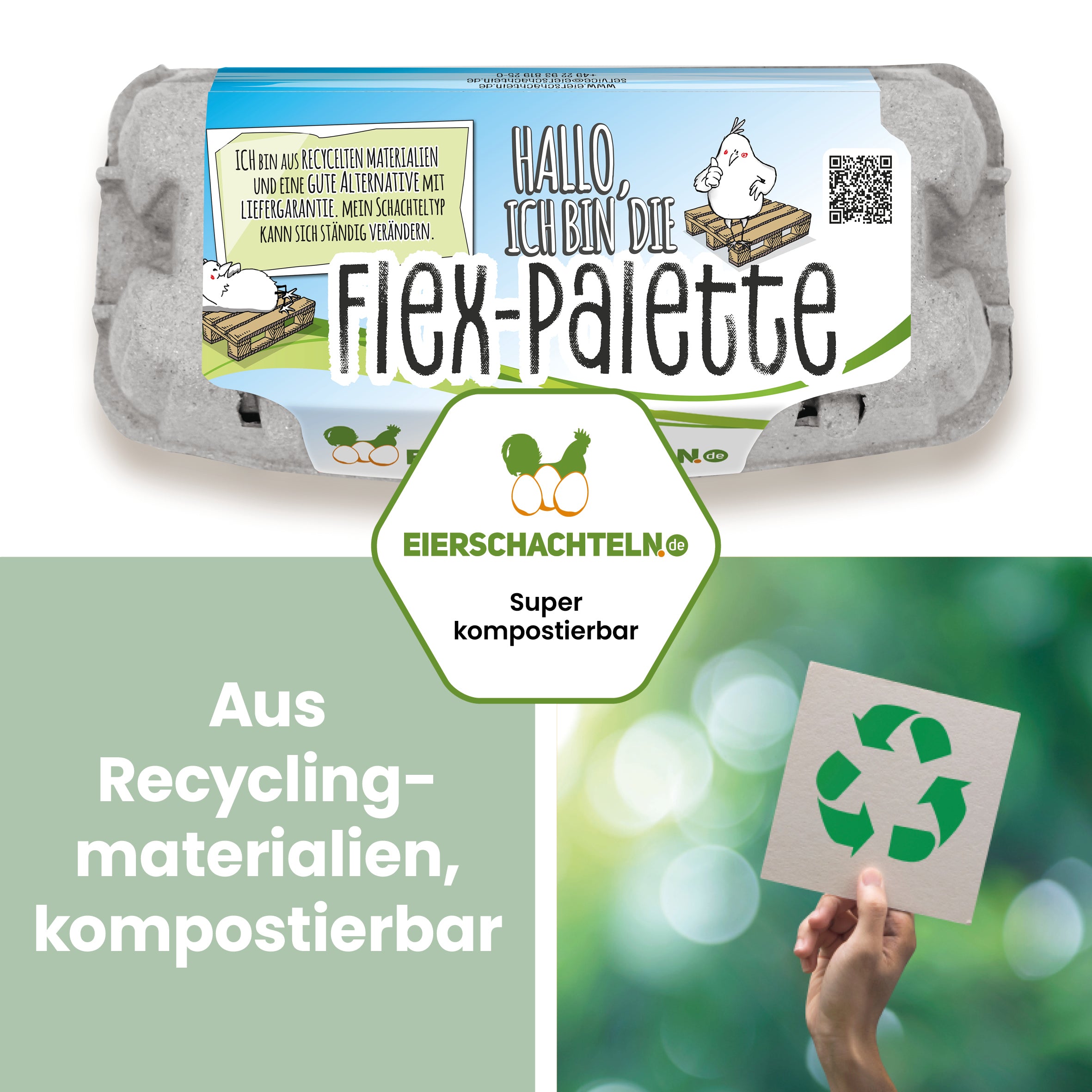 Flex-Palette 10er mit eigenem Etikett "Aus Recyclingmaterialien, kompostierbar"
