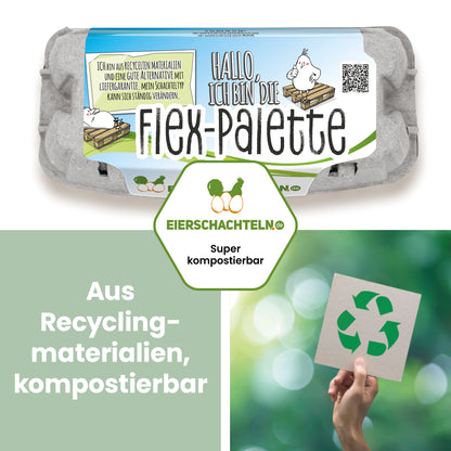 Flex-Palette 10er mit eigenem Etikett "Aus Recyclingmaterialien, kompostierbar"
