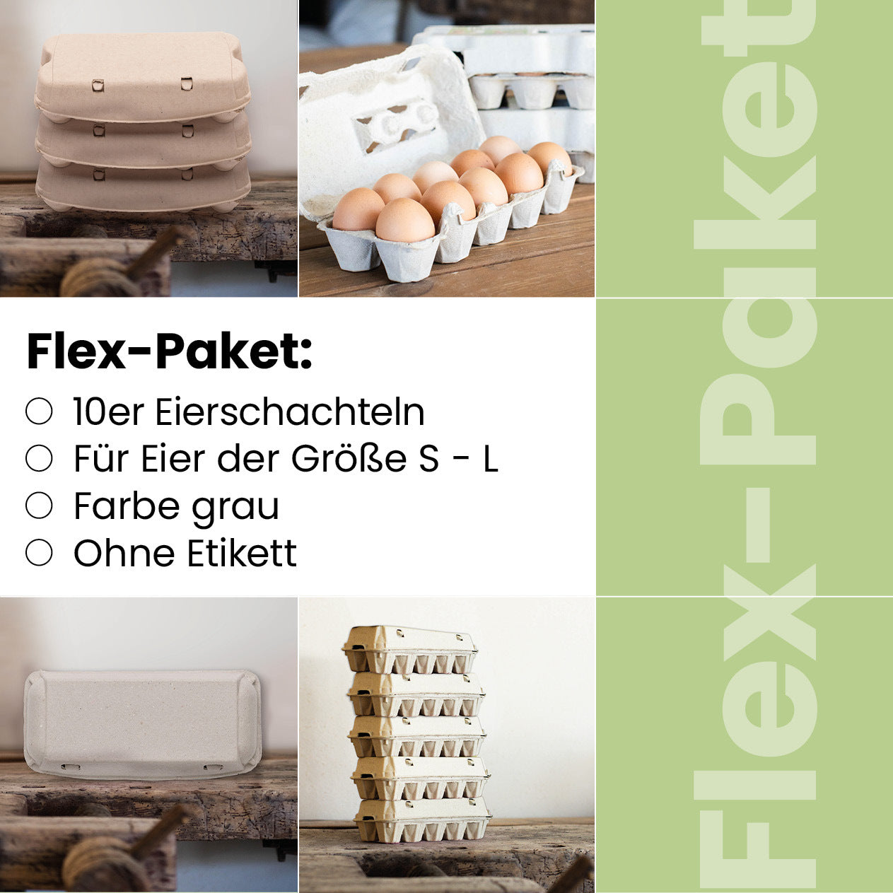 Flex-Paket "10er Eierschachteln, Für Eier der Größe S-L, Farbe grau, Ohne Etikett"