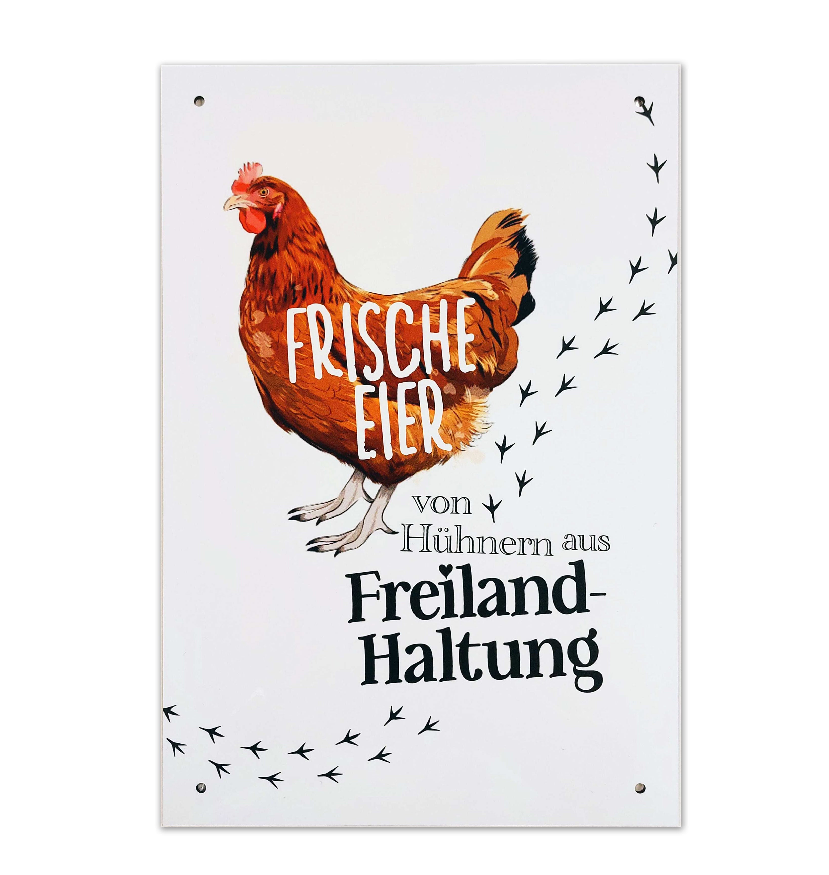 Alu-Schild Huhn „Frische Eier aus Freilandhaltung“