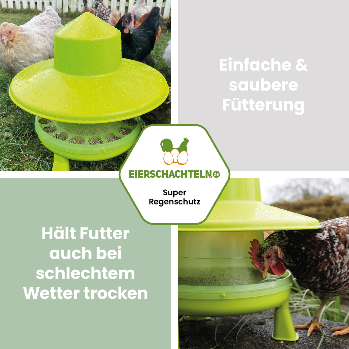 Futterautomat aus Kunststoff 4 kg, mit Beinen &amp; Regenhut "Einfache &amp; saubere Fütterung, hält Futter auch bei schlechtem Wetter trocken"
