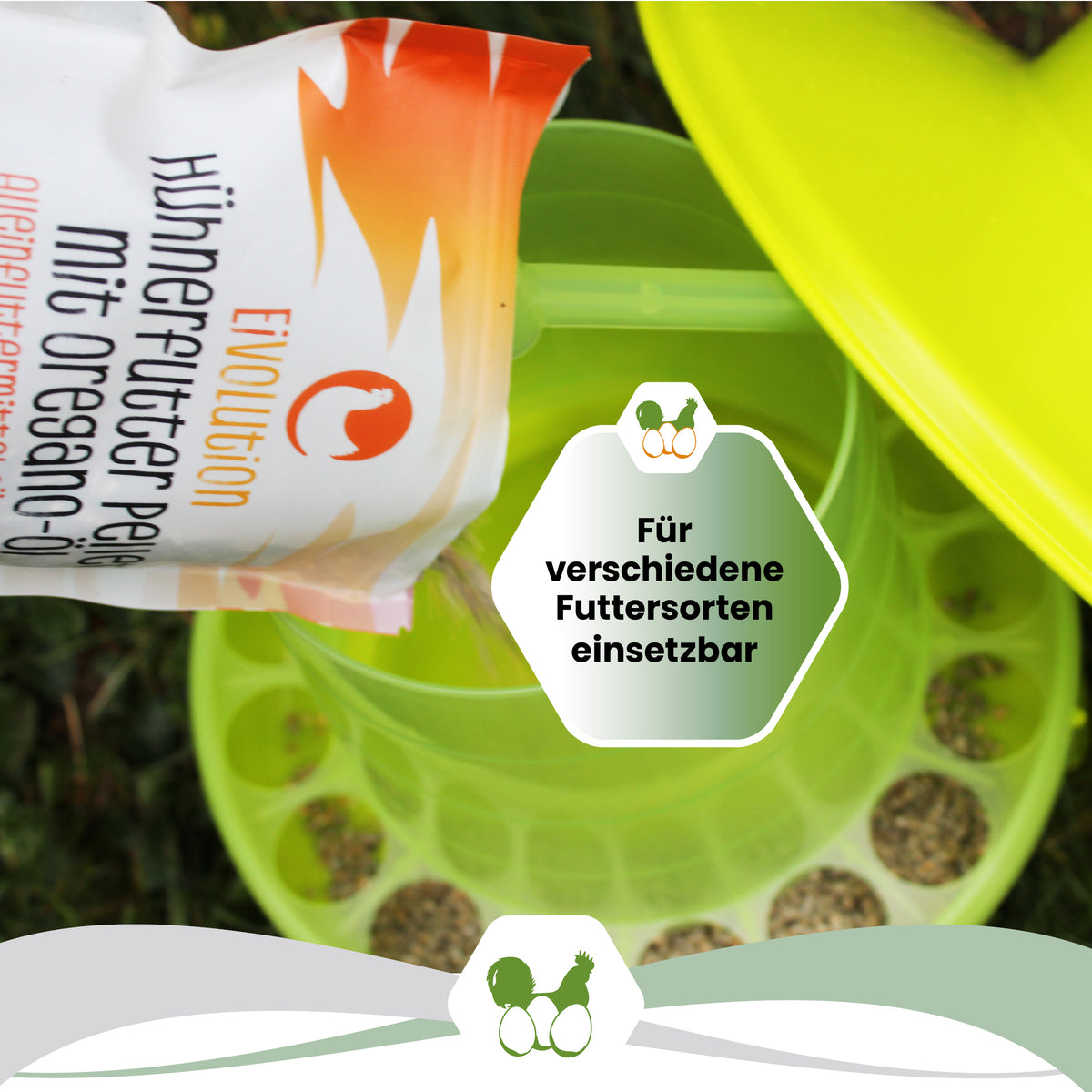Futterautomat aus Kunststoff 4 kg, mit Beinen &amp; Regenhut "Für verschiedene Futtersorten einsetzbar"