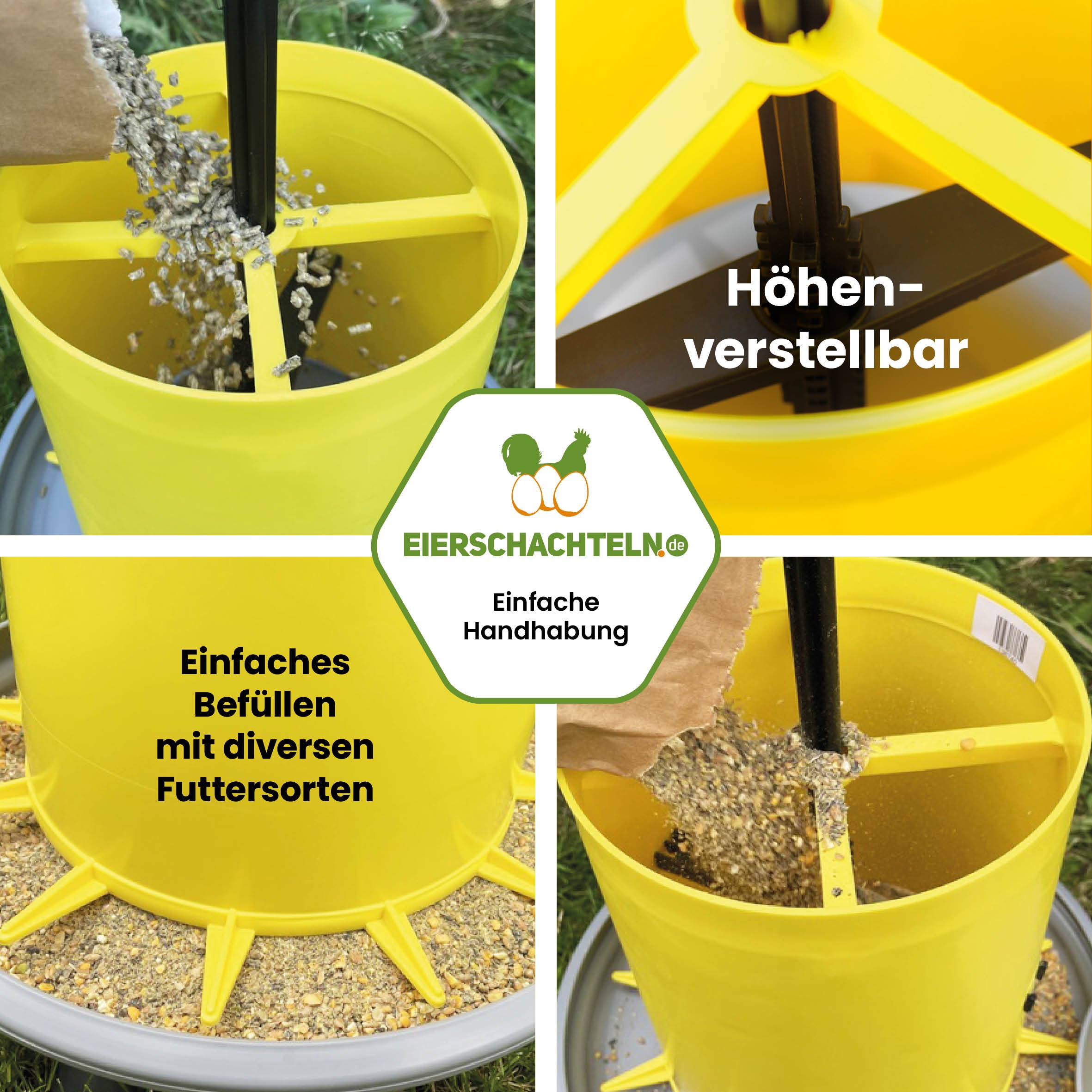 Futterautomat mit Füßen gelb / grau "Höhenverstellbar, einfaches Befüllen mit diversen Futtersorten"