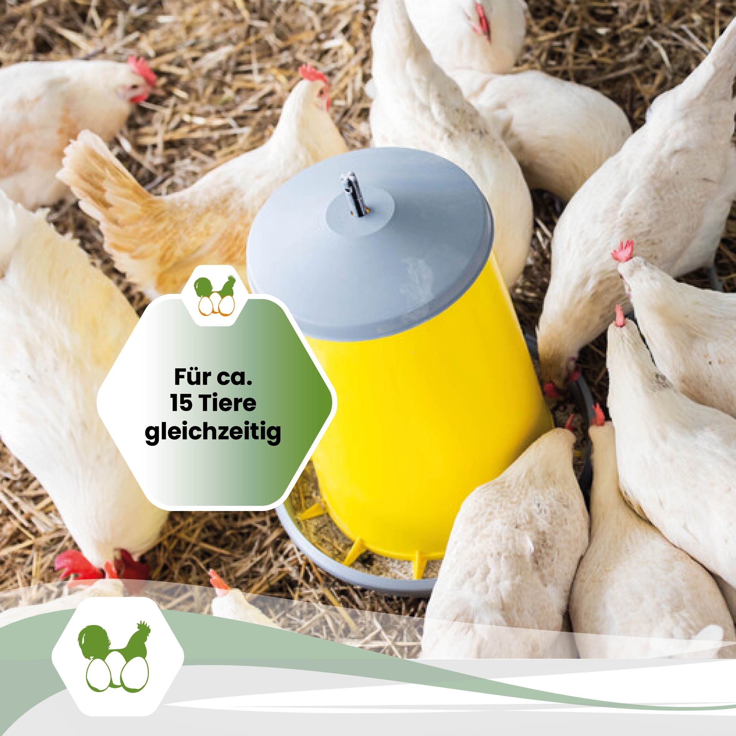 Futterautomat mit Füßen gelb / grau "Für ca. 15 Tiere gleichzeitig"