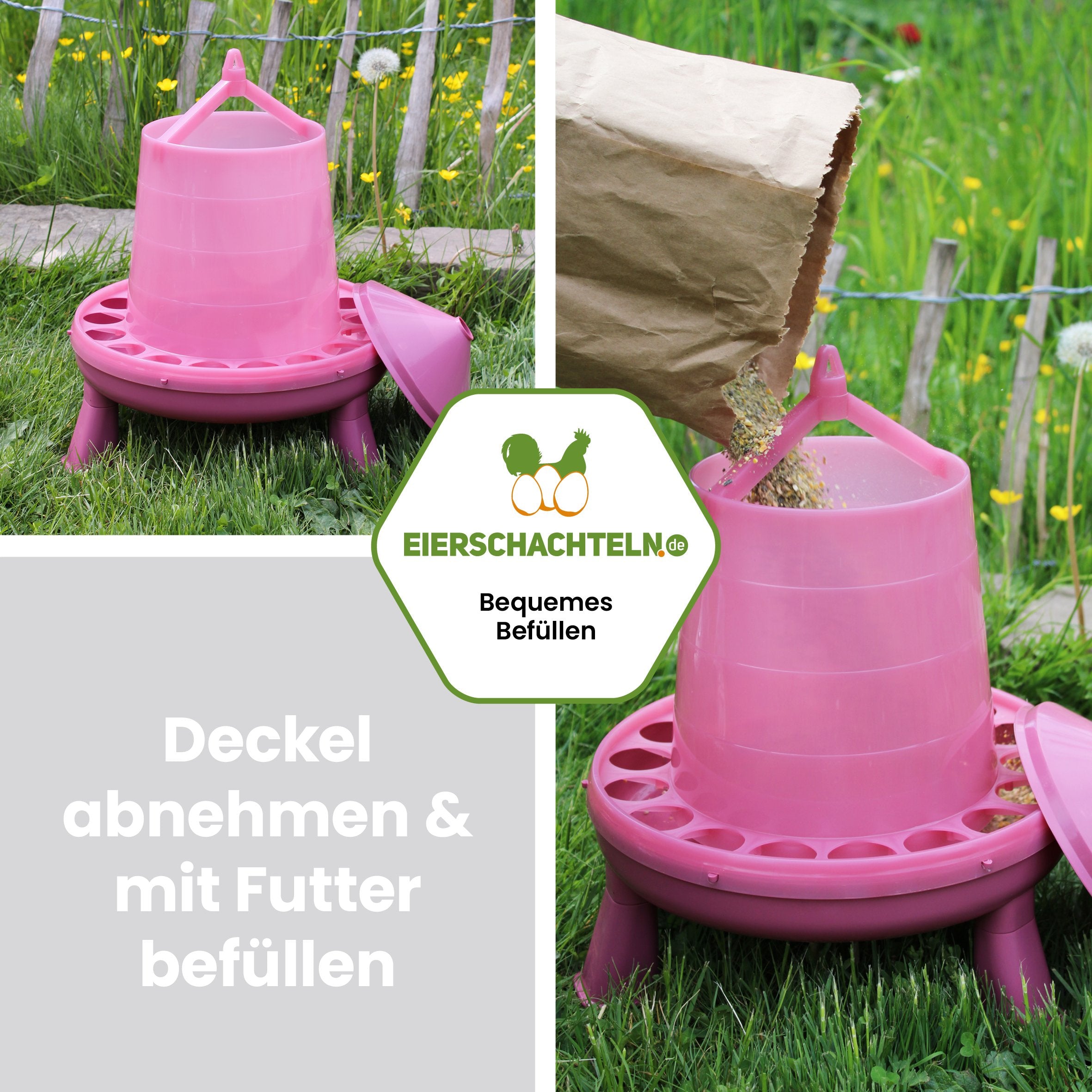 Futterautomat 4 kg in Rosé "Deckel abnehmen &amp; mit Futter befüllen"