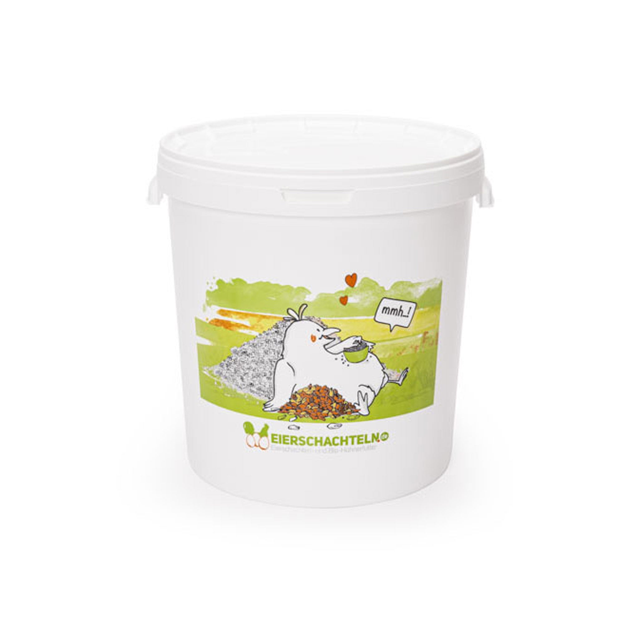 Futtereimer / Futtertonne für 20 kg Hühnerfutter, Vorderseite geschlossen