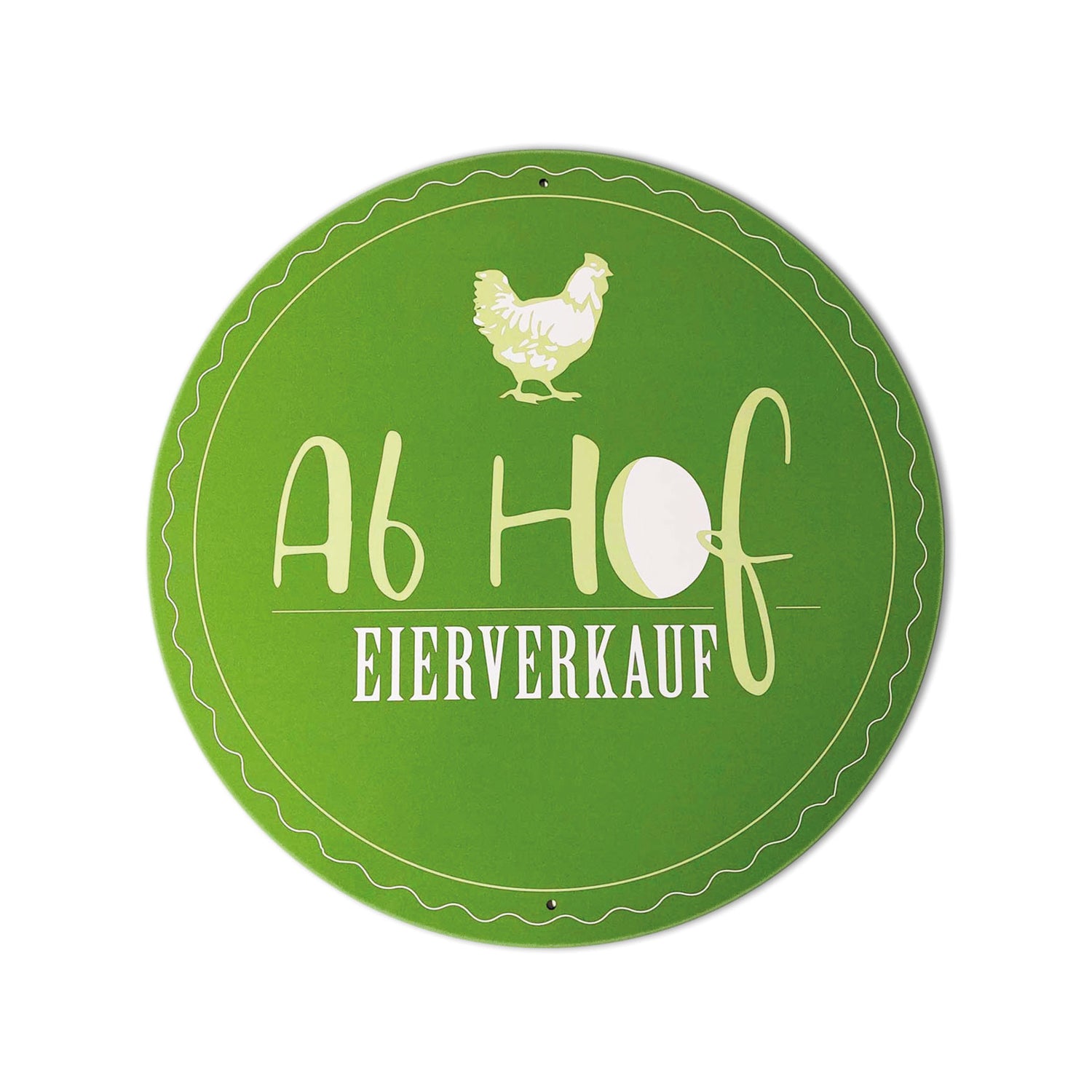 Alu-Schild „Ab Hof Eierverkauf“, Ø 40 cm