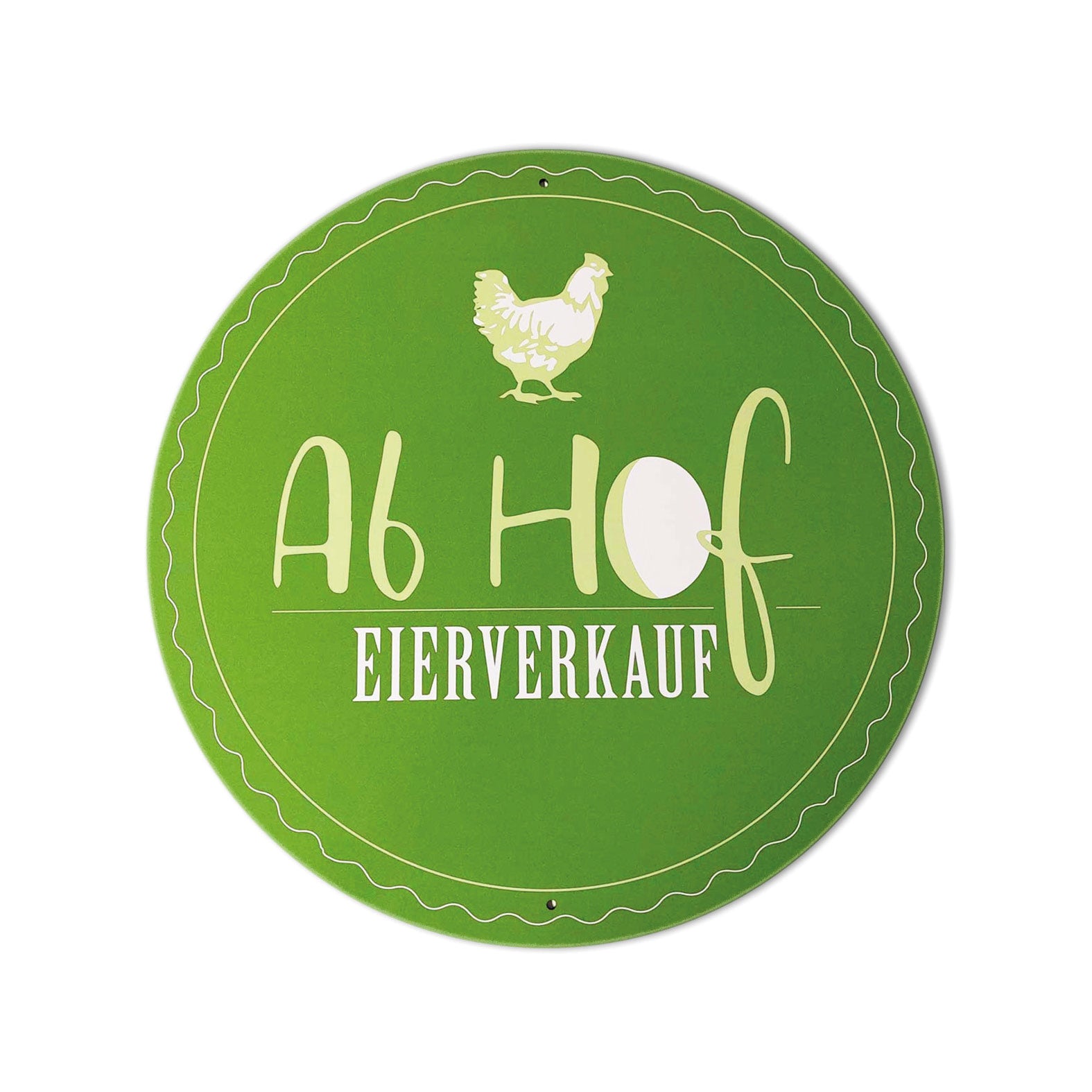 Alu-Schild „Ab Hof Eierverkauf“, Ø 40 cm