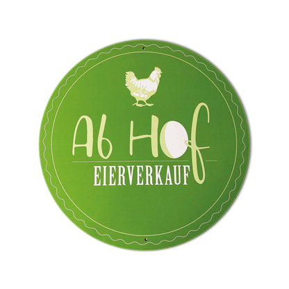 Alu-Schild „Ab Hof Eierverkauf“, Ø 40 cm
