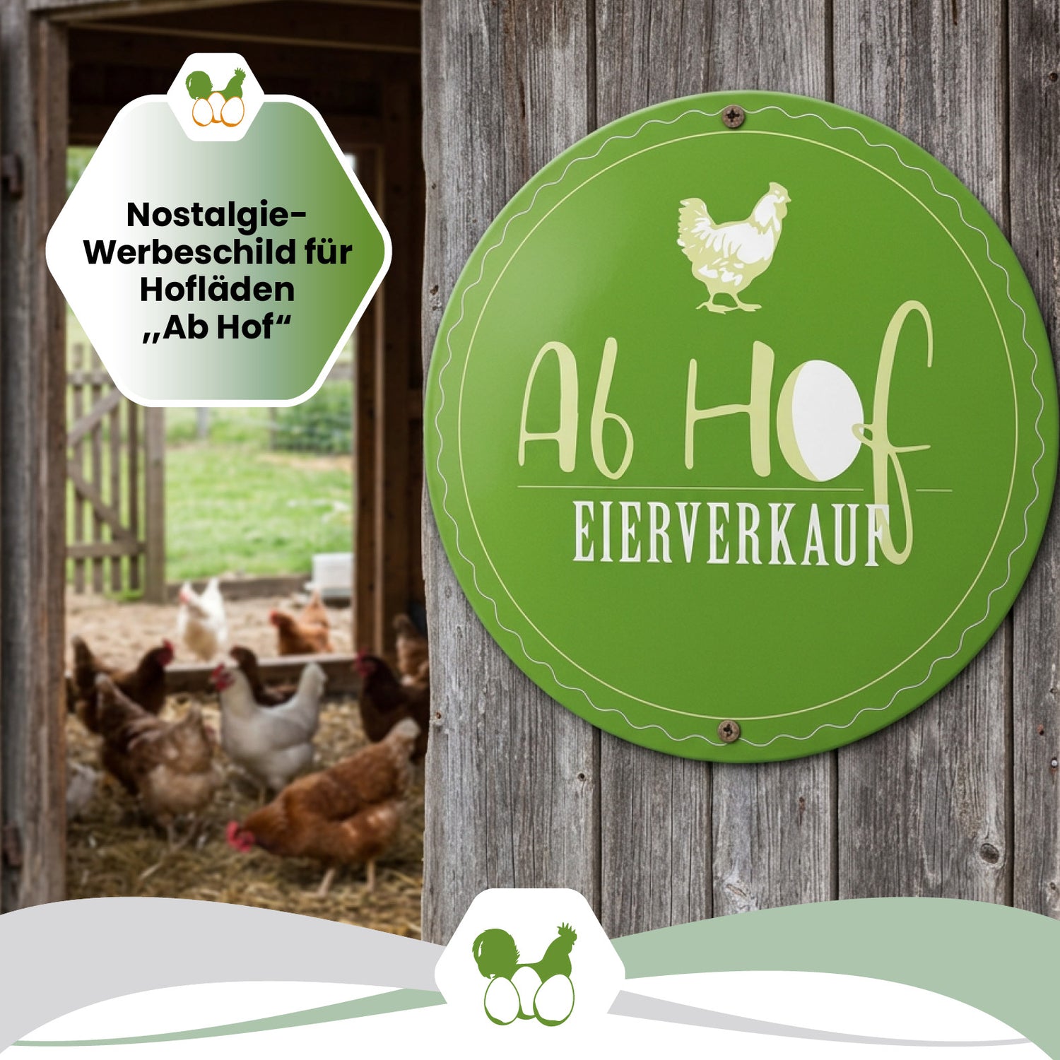 Alu-Schild „Ab Hof Eierverkauf“, Ø 40 cm