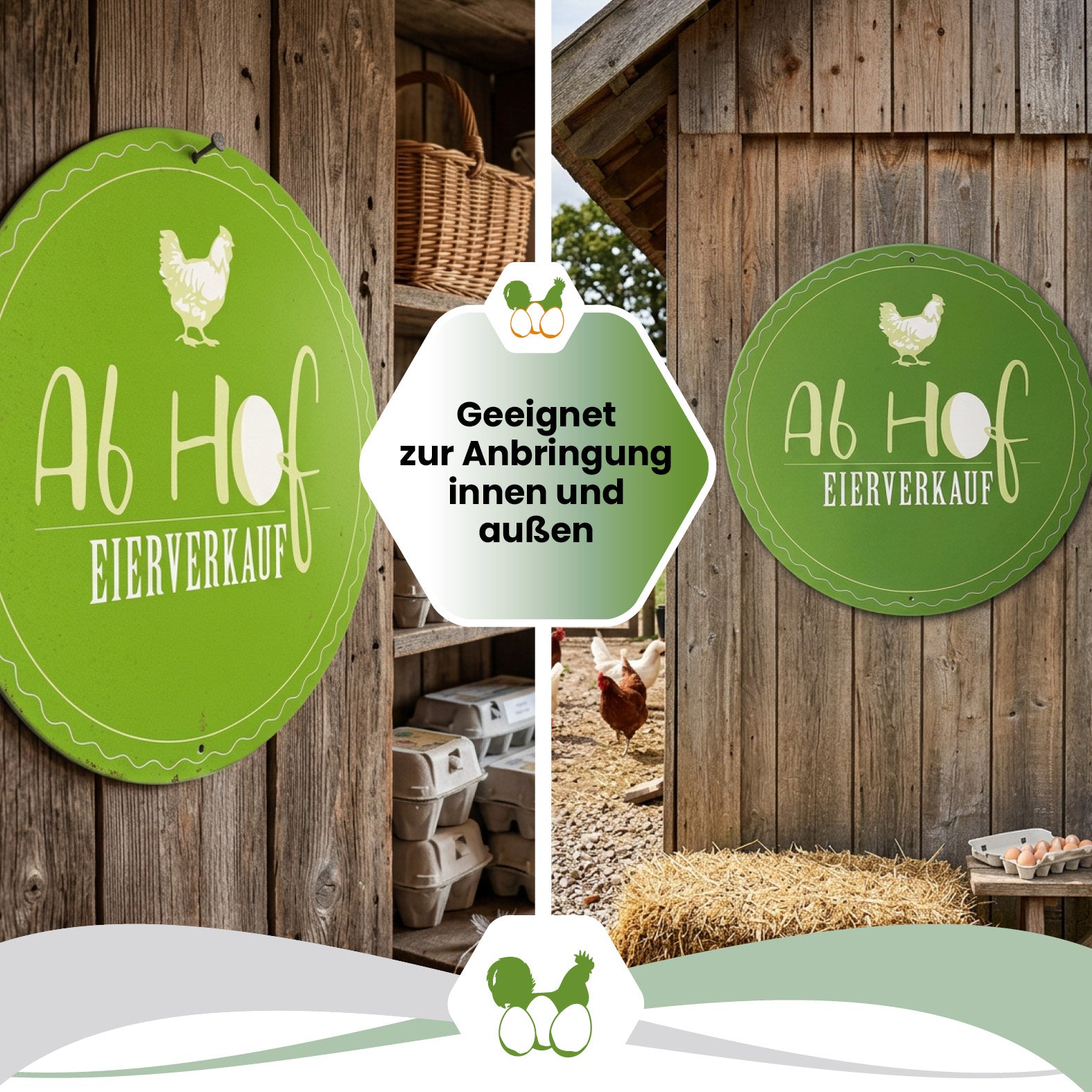 Alu-Schild „Ab Hof Eierverkauf“, Ø 40 cm