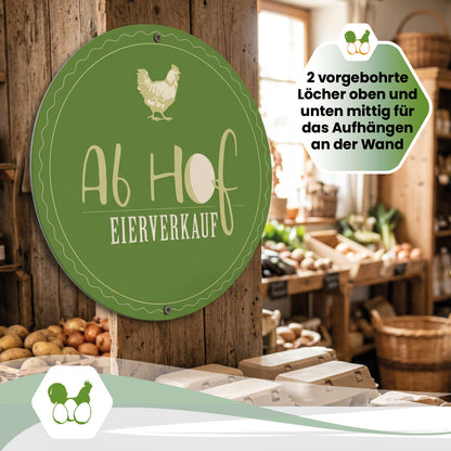 Alu-Schild „Ab Hof Eierverkauf“, Ø 40 cm