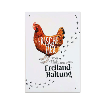 Alu-Schild Huhn „Frische Eier aus Freilandhaltung“, 21 x 29,7 cm