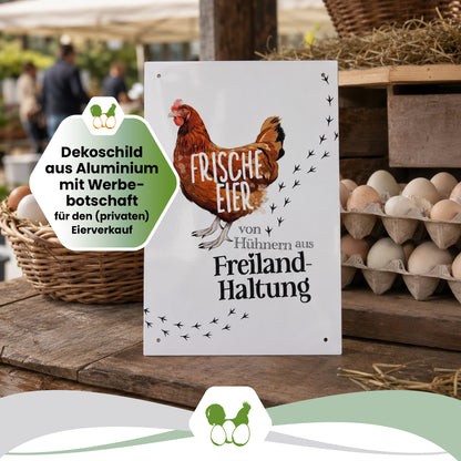 Alu-Schild Huhn „Frische Eier aus Freilandhaltung“, 21 x 29,7 cm