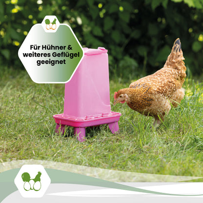 Futterautomat mit Standfüßen 5 kg in Grün oder Pink für Hühner und Geflügel