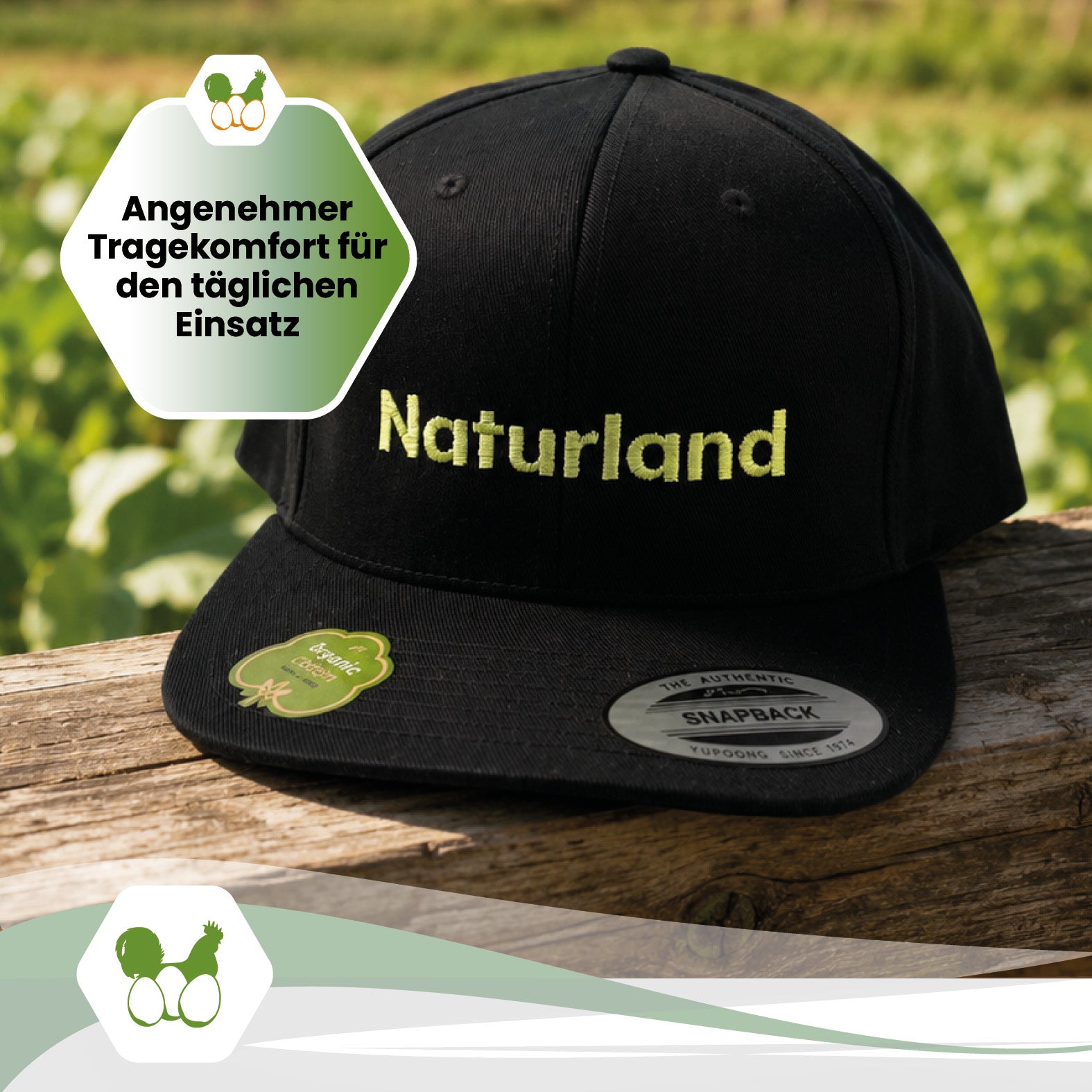 Naturland Premium Snapback Cap aus Bio-Baumwolle