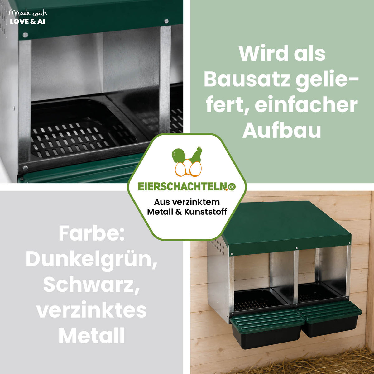 Doppel-Legenest - die "Zweiraumwohnung für Hühner" - verzinktes Abrollnest