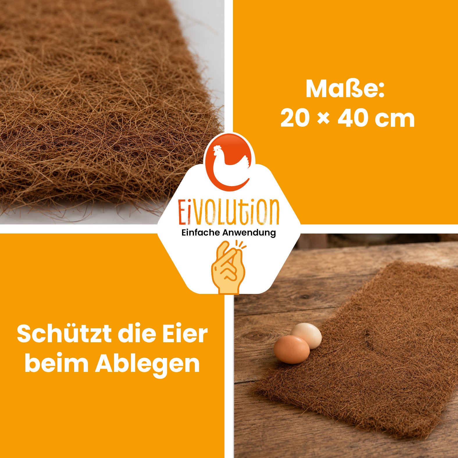 Nestmatte aus Kokosfasern für Legenester und Abrollnester – 20 × 40 cm