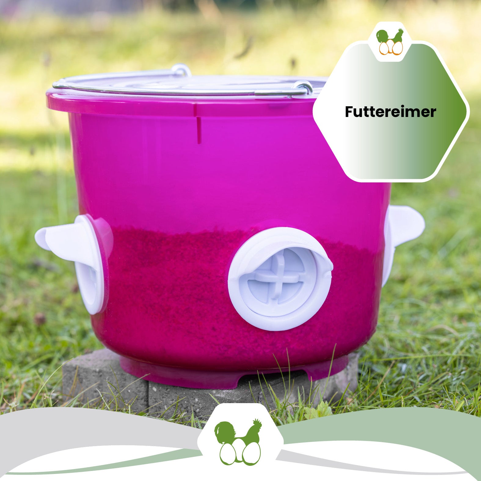 Futtereimer mit 4 Fressöffnungen für Hühner und Geflügel – 12 Liter
