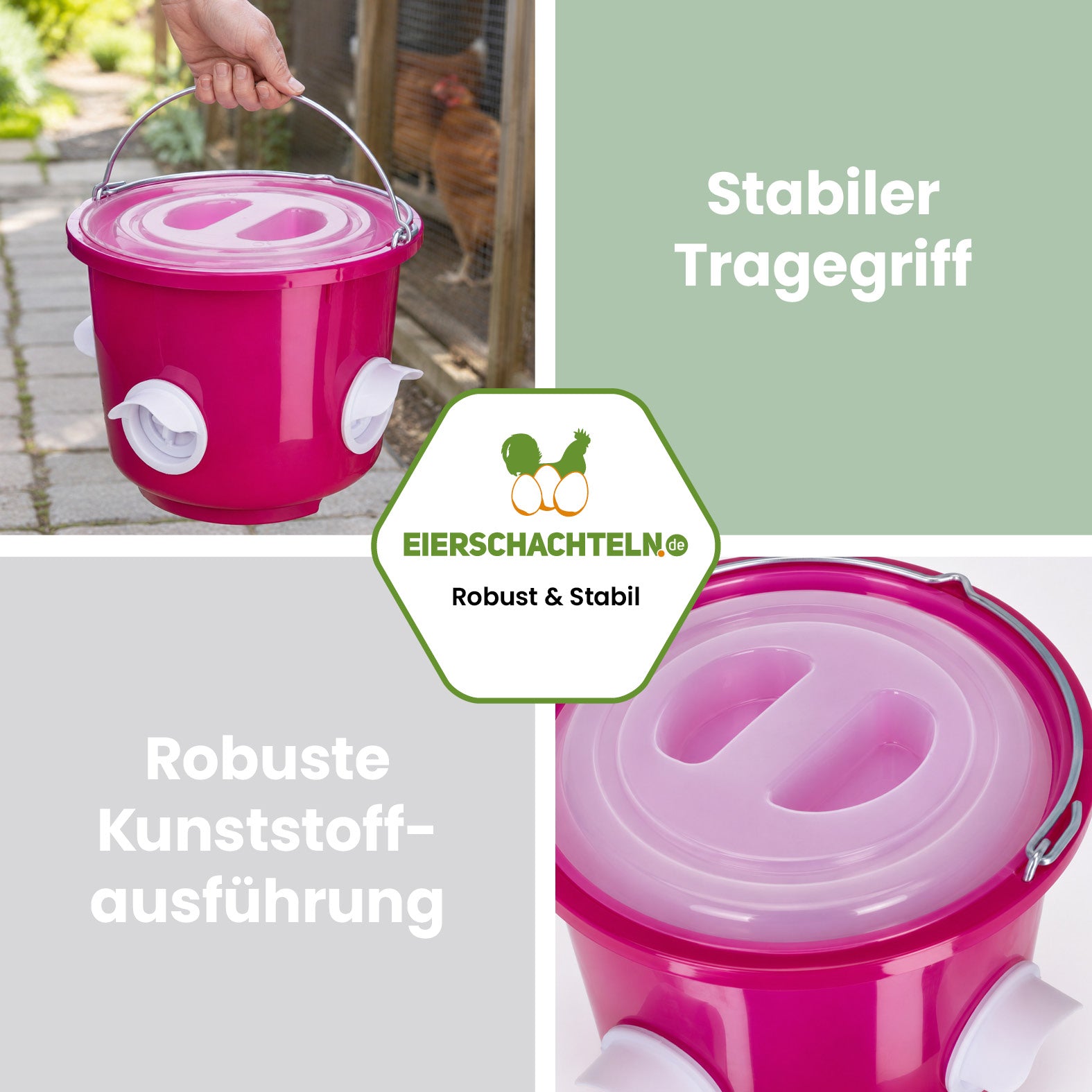 Futtereimer mit 4 Fressöffnungen für Hühner und Geflügel – 12 Liter