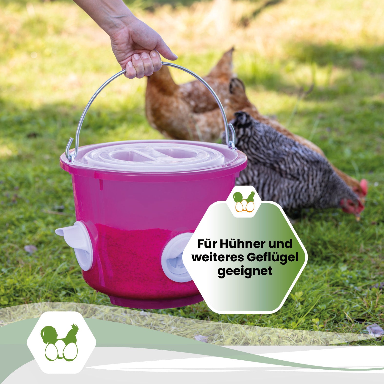 Futtereimer mit 4 Fressöffnungen für Hühner und Geflügel – 12 Liter