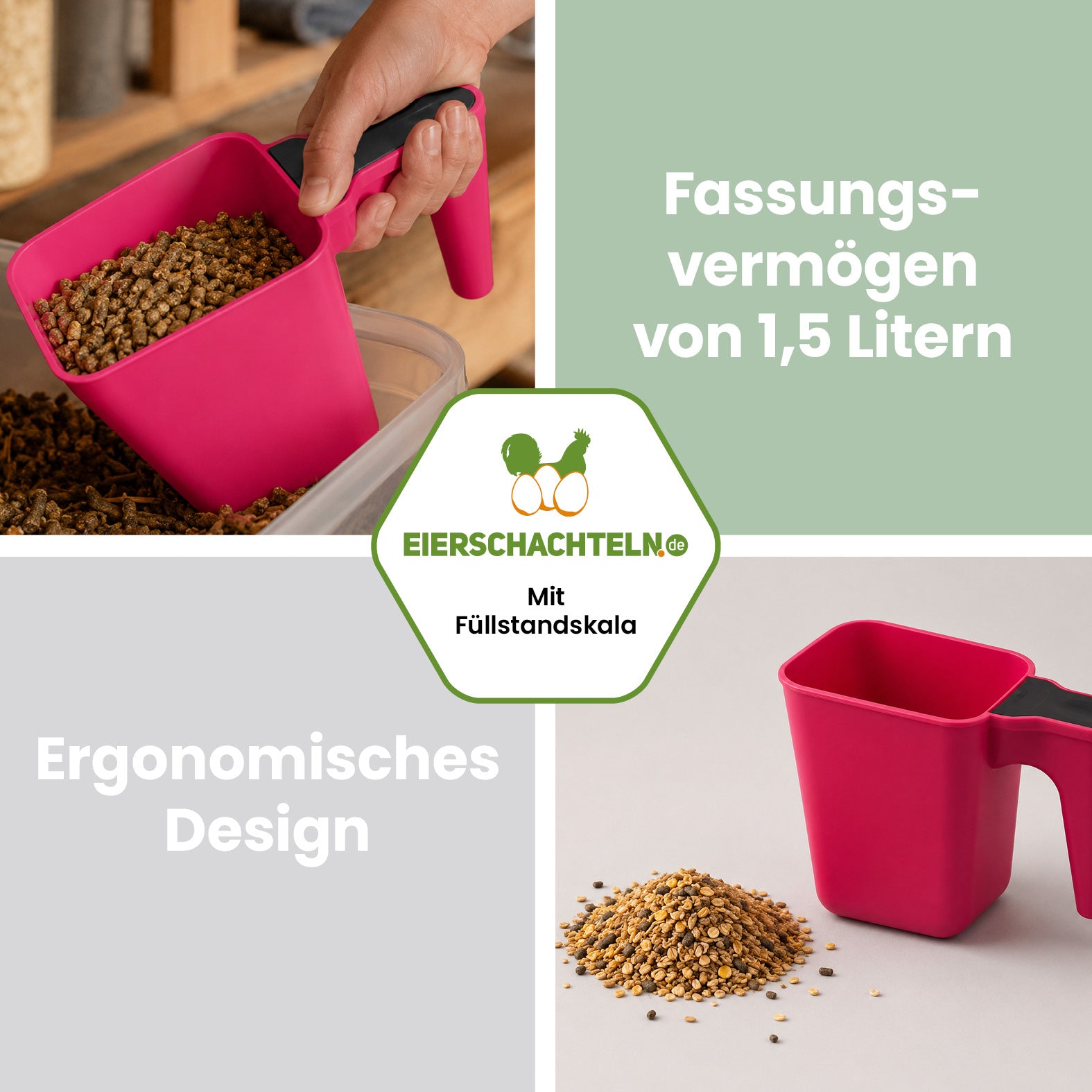 Premium-Futterschaufel 1,5 Liter in Rosa-Anthrazit