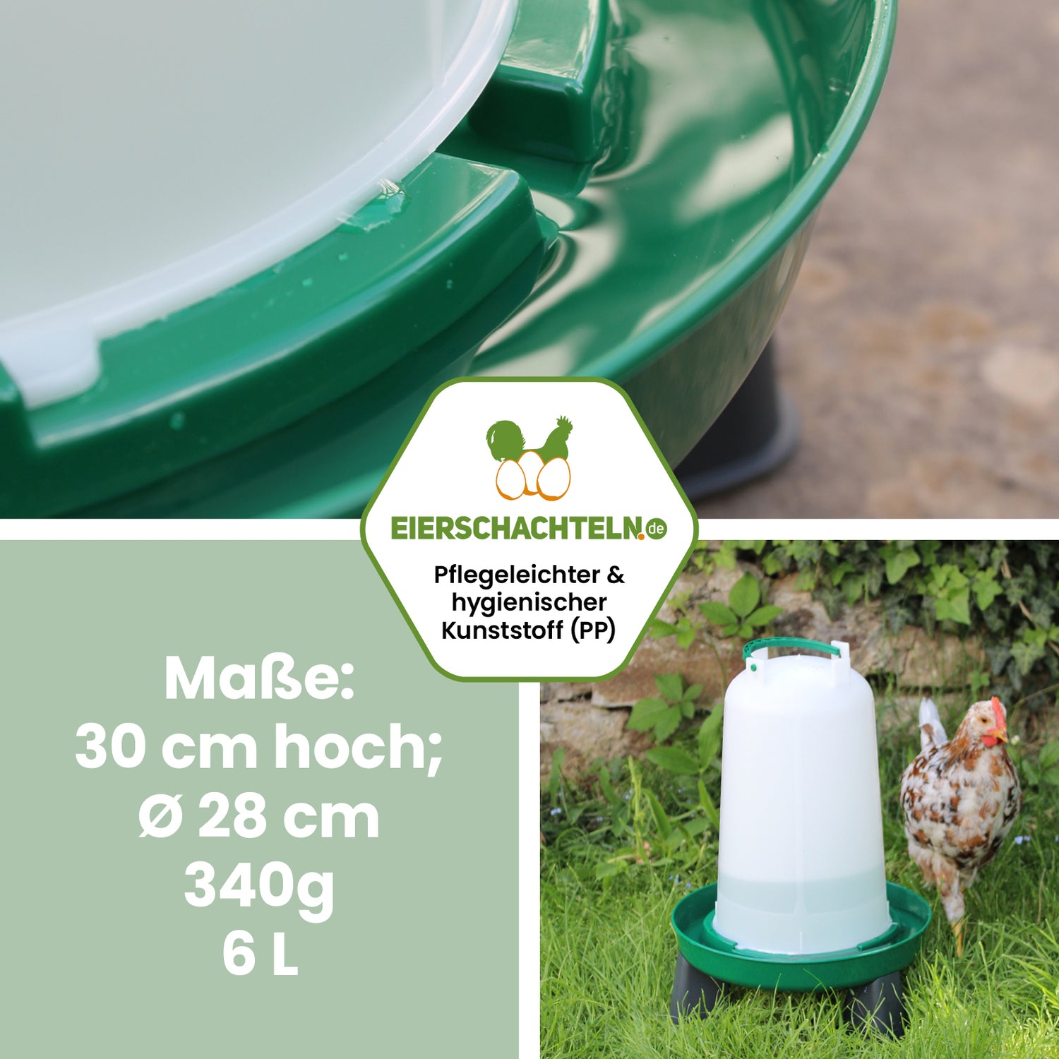Geflügeltränke mit Füßen 6 Liter grün