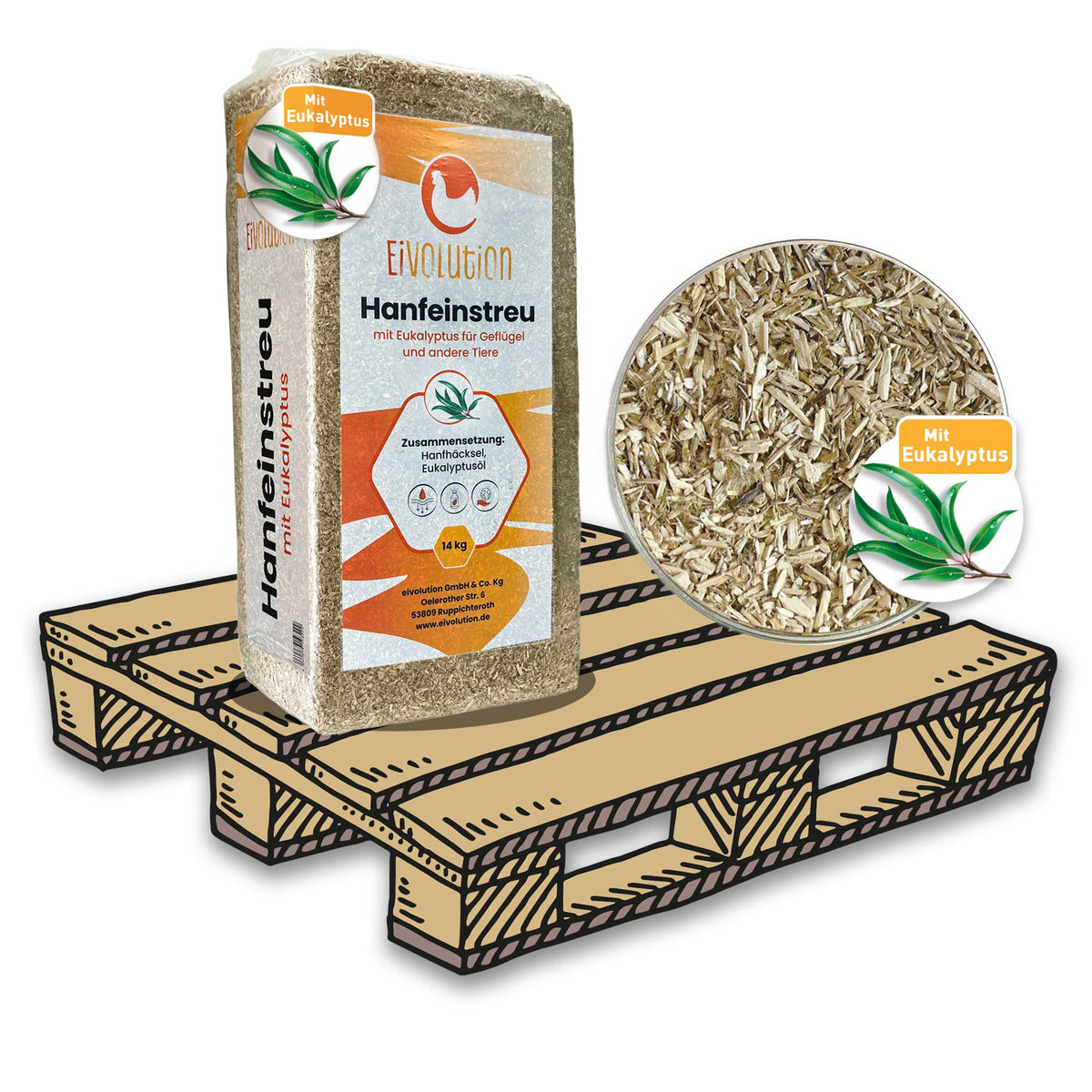 Hanfeinstreu mit Eukalyptus 24 Ballen (Palette) 14kg