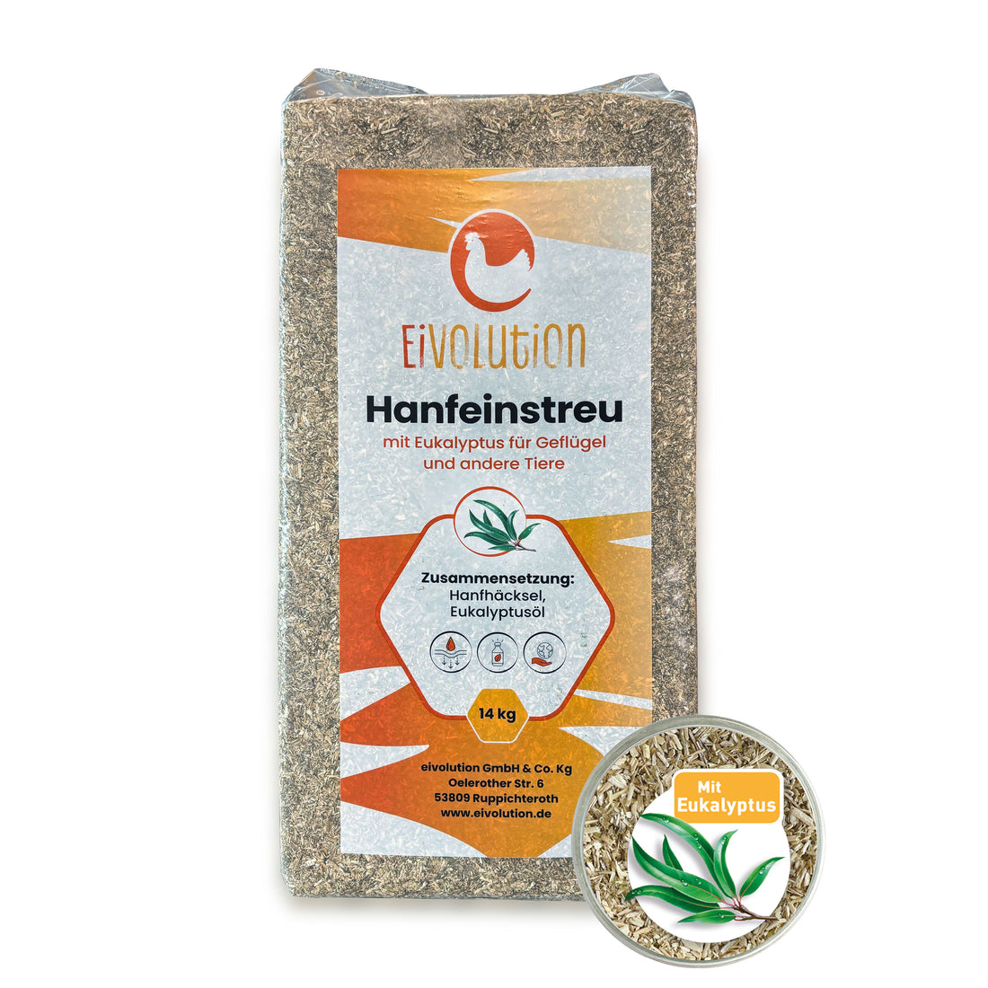 Hanfeinstreu mit Eukalyptus für ein gutes Stallklima, 14 kg Sack
