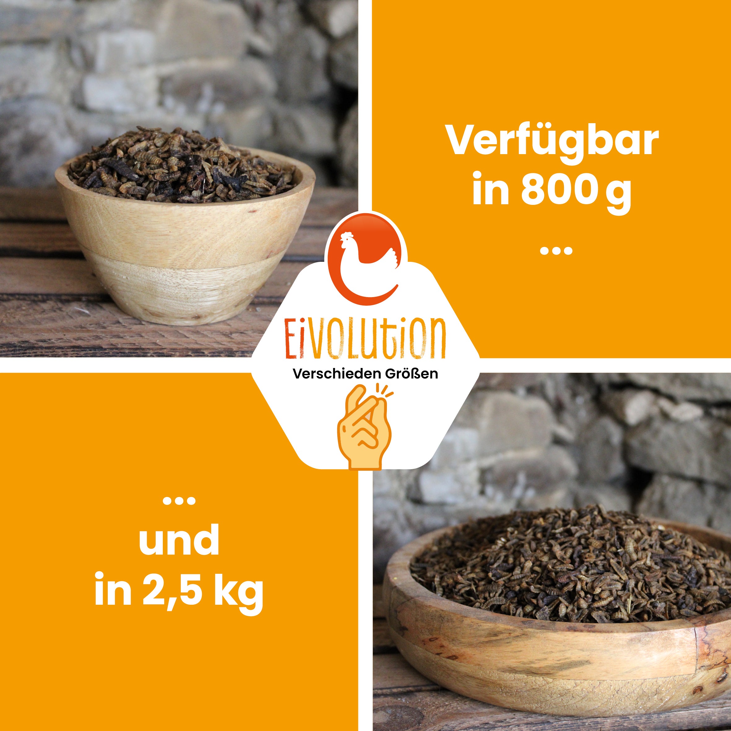 Getrocknete Hermetialarven als Hühnersnack "Verfügbar in 800g und 2,5kg" 