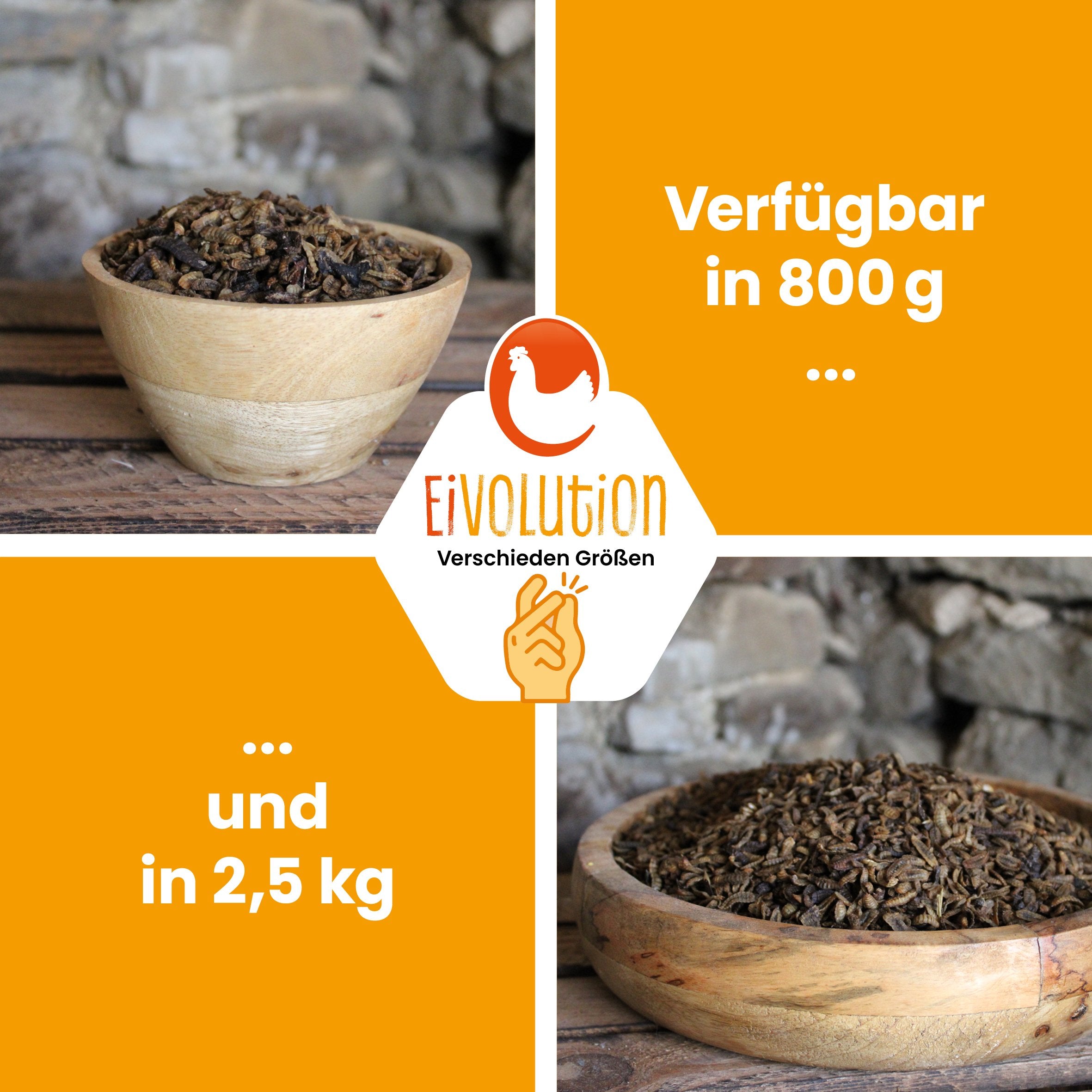 Getrocknete Hermetialarven "Verfügbar in 800g und 2,5 kg" 