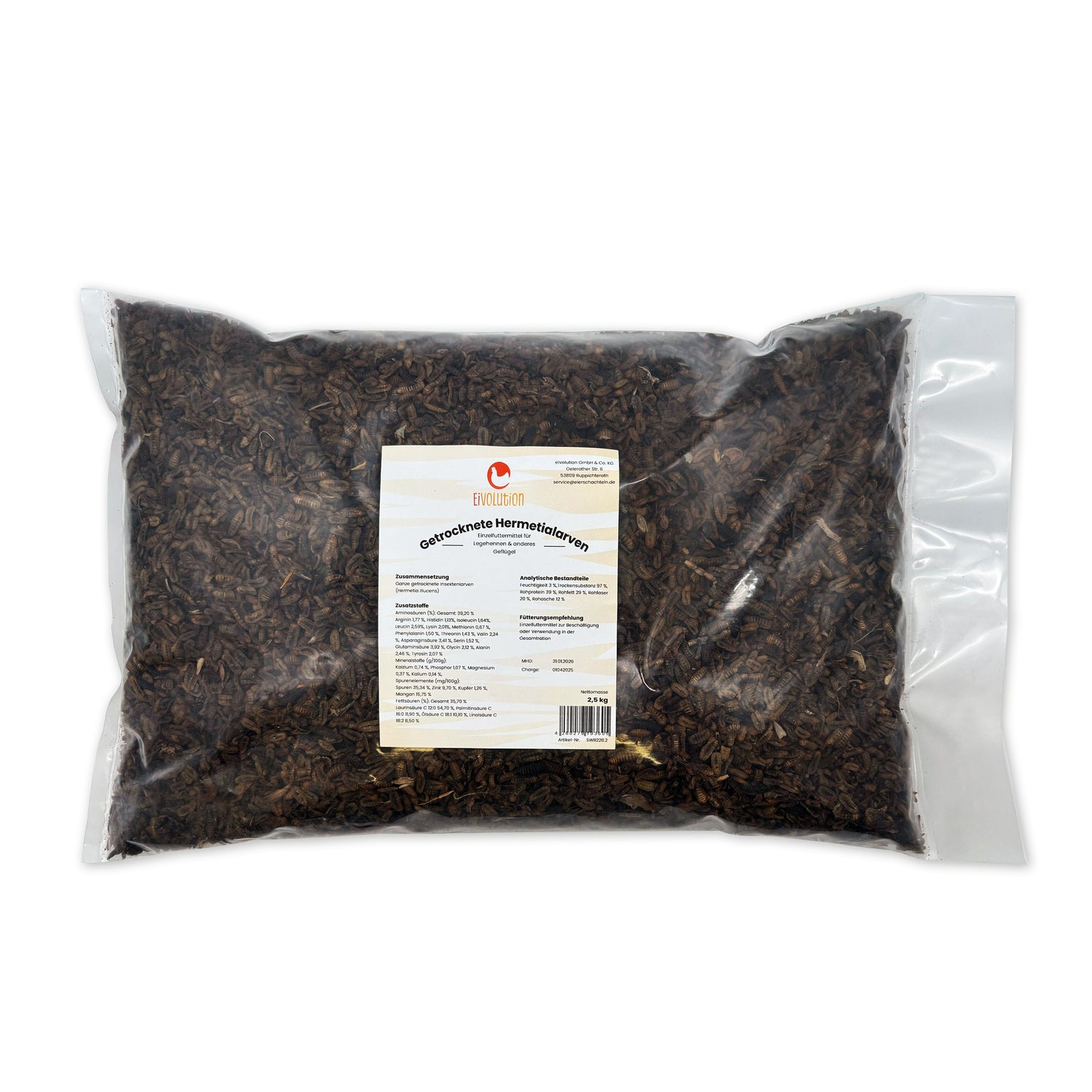 Getrocknete Hermetialarven als Hühnersnack 2,5 kg im Beutel 