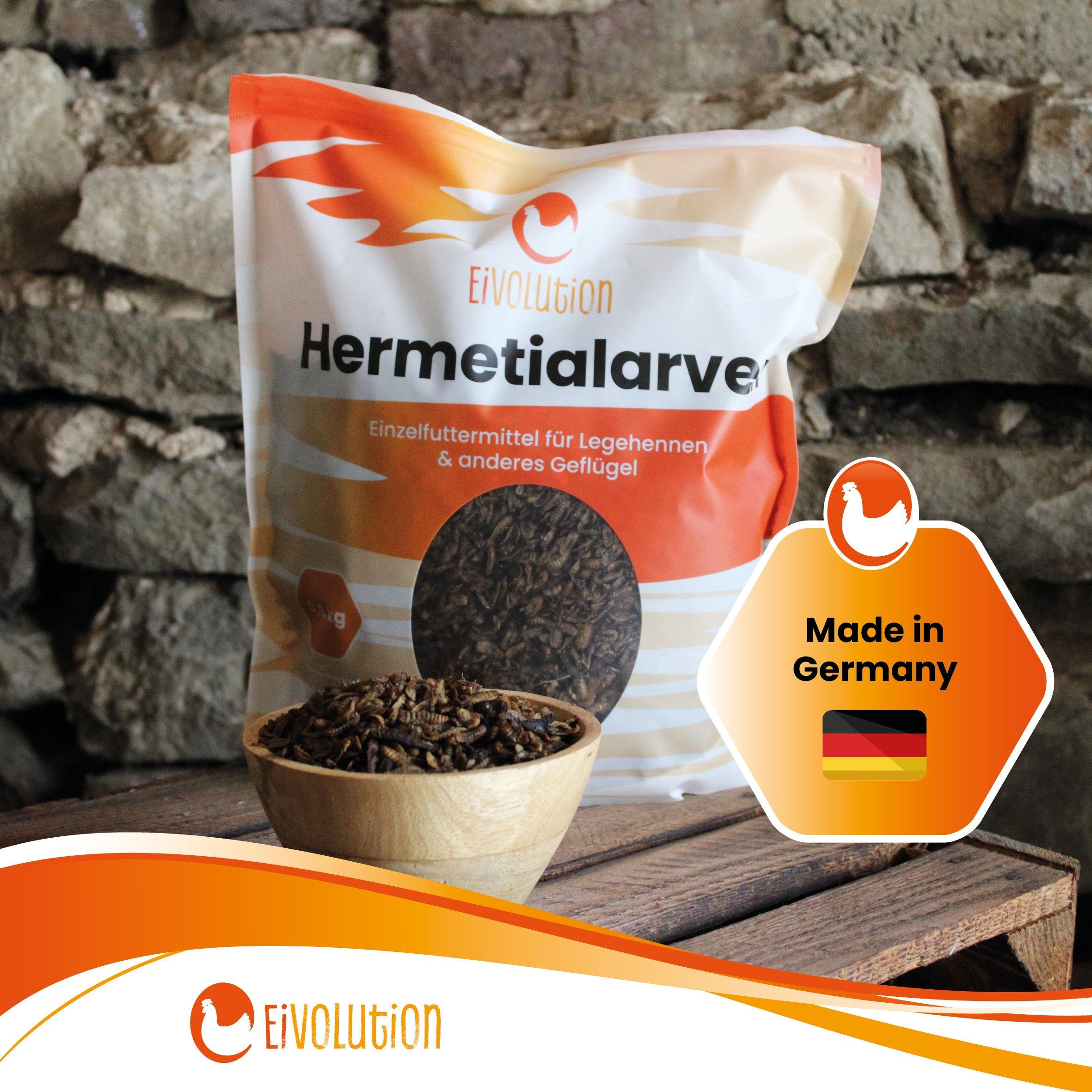 Getrocknete Hermetialarven "Made in Germany" 
