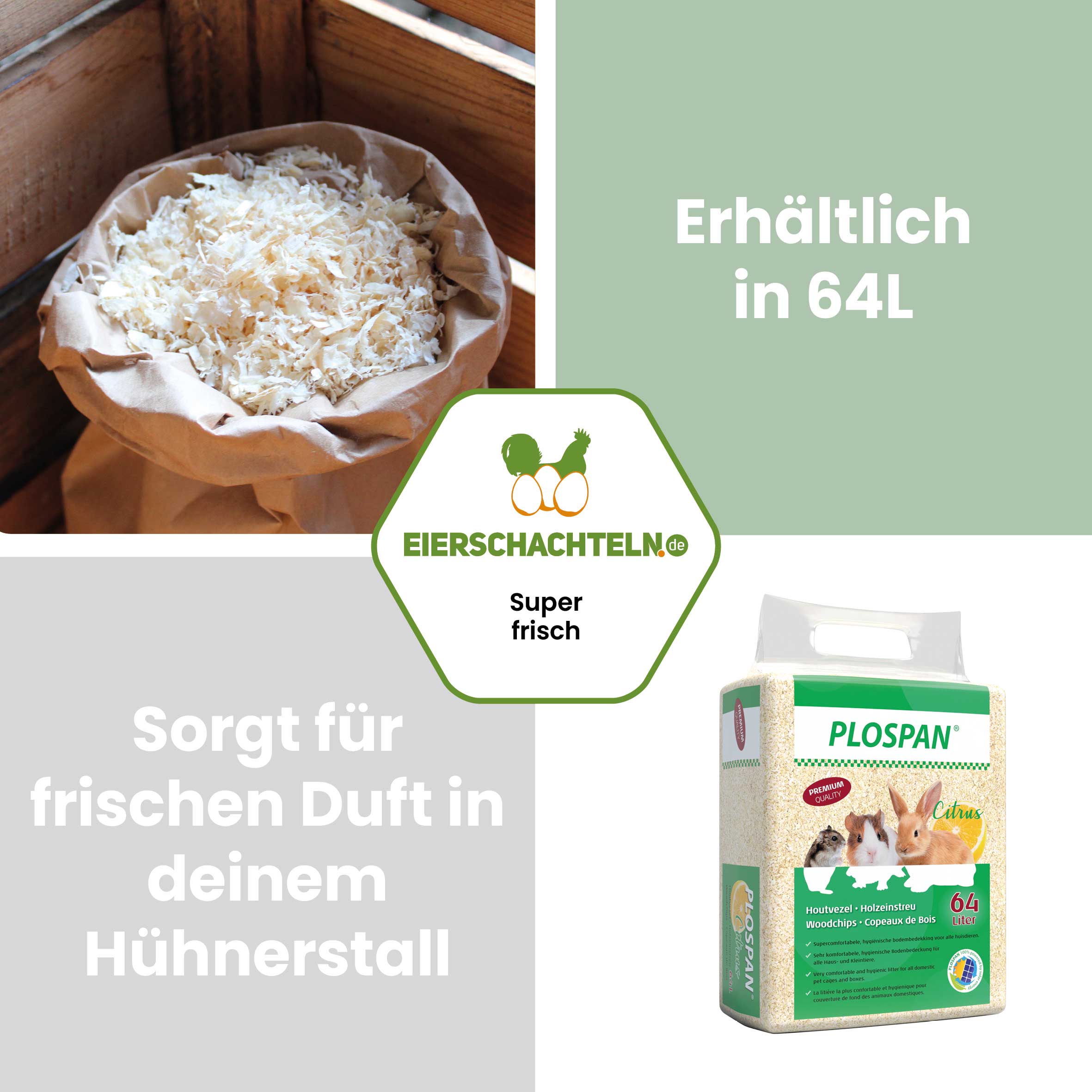 Hobelspäne Einstreu, Zitrone "Erhältlich in 64L sorgt für frischen Duft in deinem Hühnerstall"