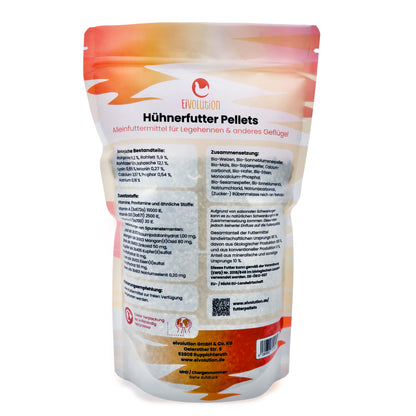 Pellets Bio-Hühnerfutter, 800 g Beutel, Rückseite